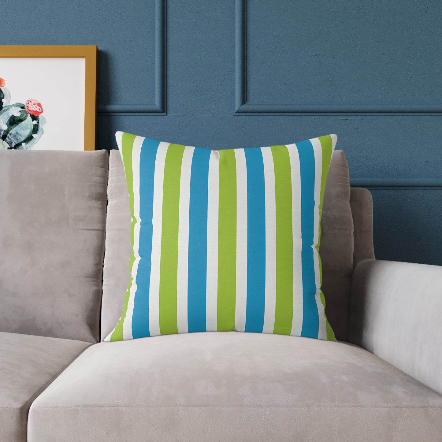 Blue Green Striped Square Pillow | Poly Canvas Throw Cushion