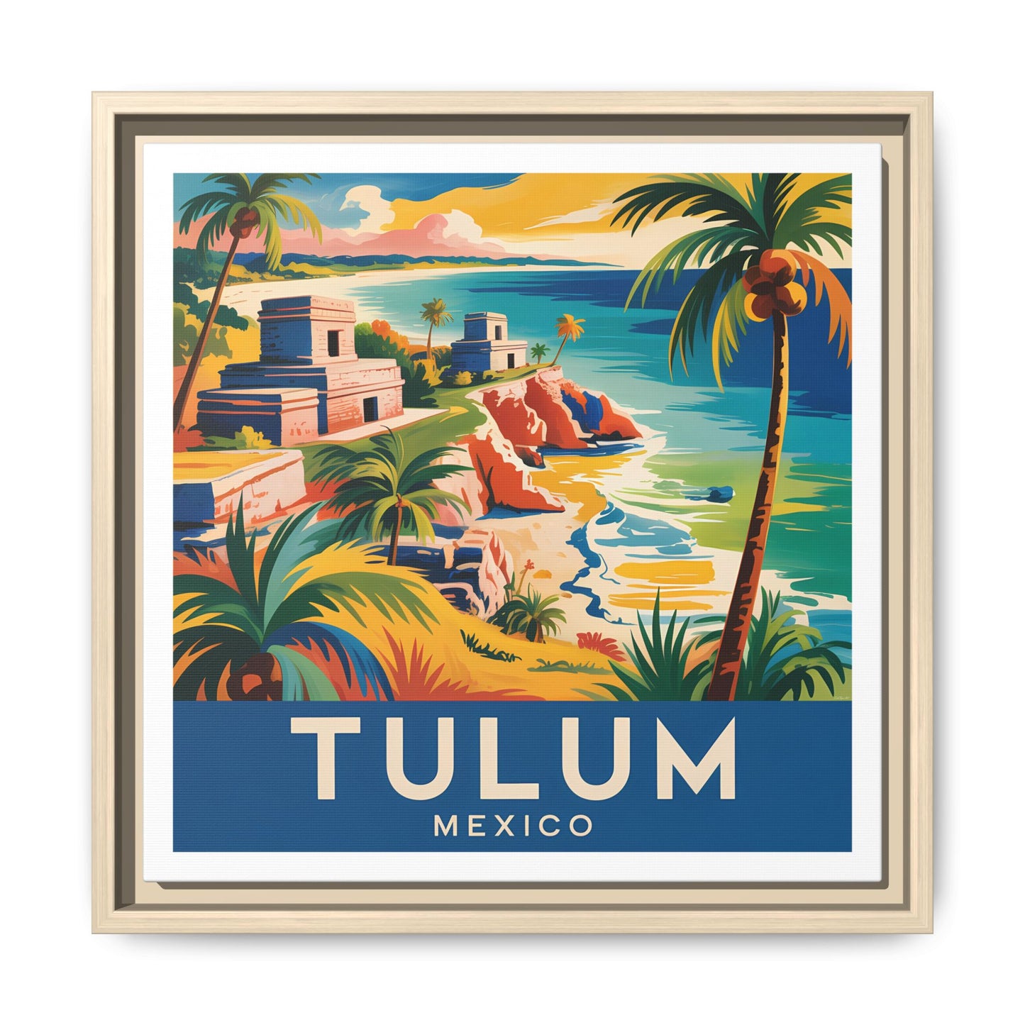 Tulum Mexico Vintage Look Framed Travel Canvas Wall Art
