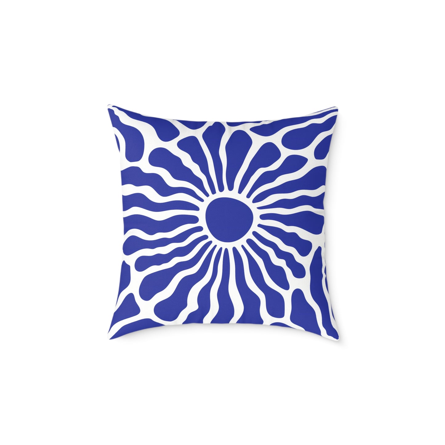 Blue Radiant Sunburst Square Pillow | Boho Coastal Throw Pillow