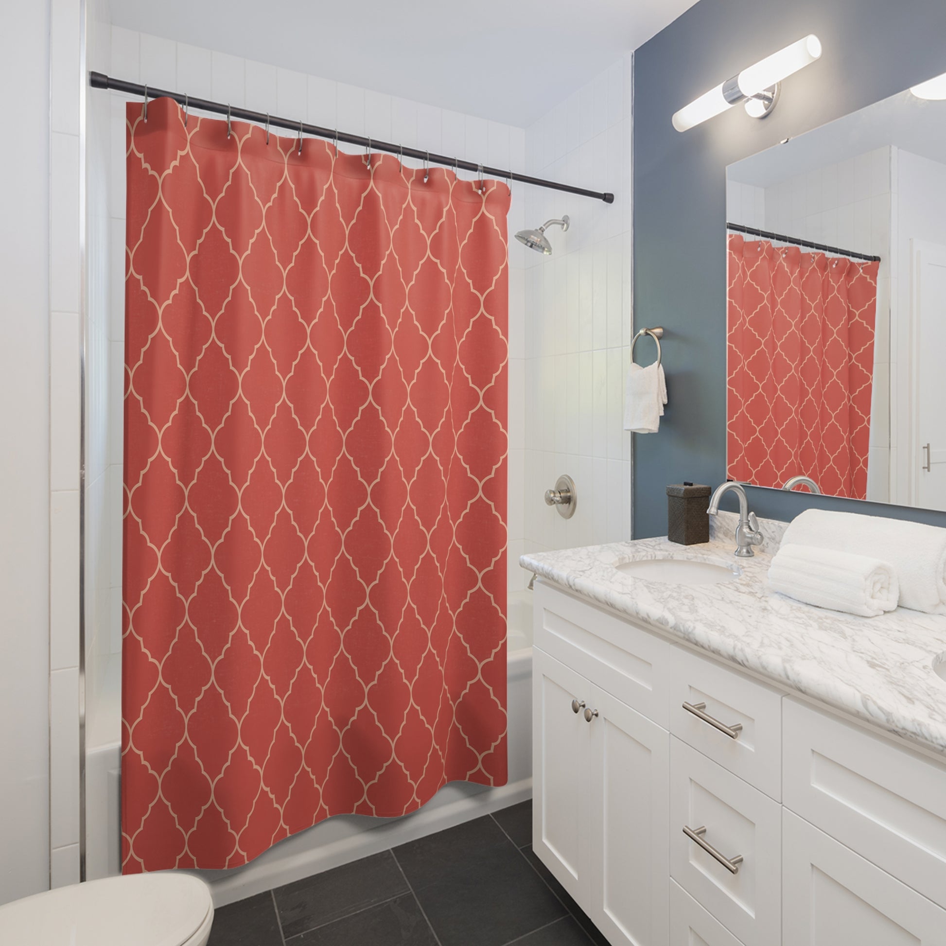 Elegant Style Shower Curtain, Modern Bathroom Decor, Geometric Print, Home Improvement, Gift for Housewarming, Moroccan Quatrefoil - LOLA VEGAS ART