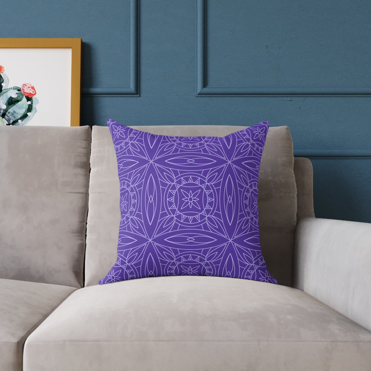 Geometric Kaleidoscope Pattern Square Pillow | Purple White Tile Decorative Pillow