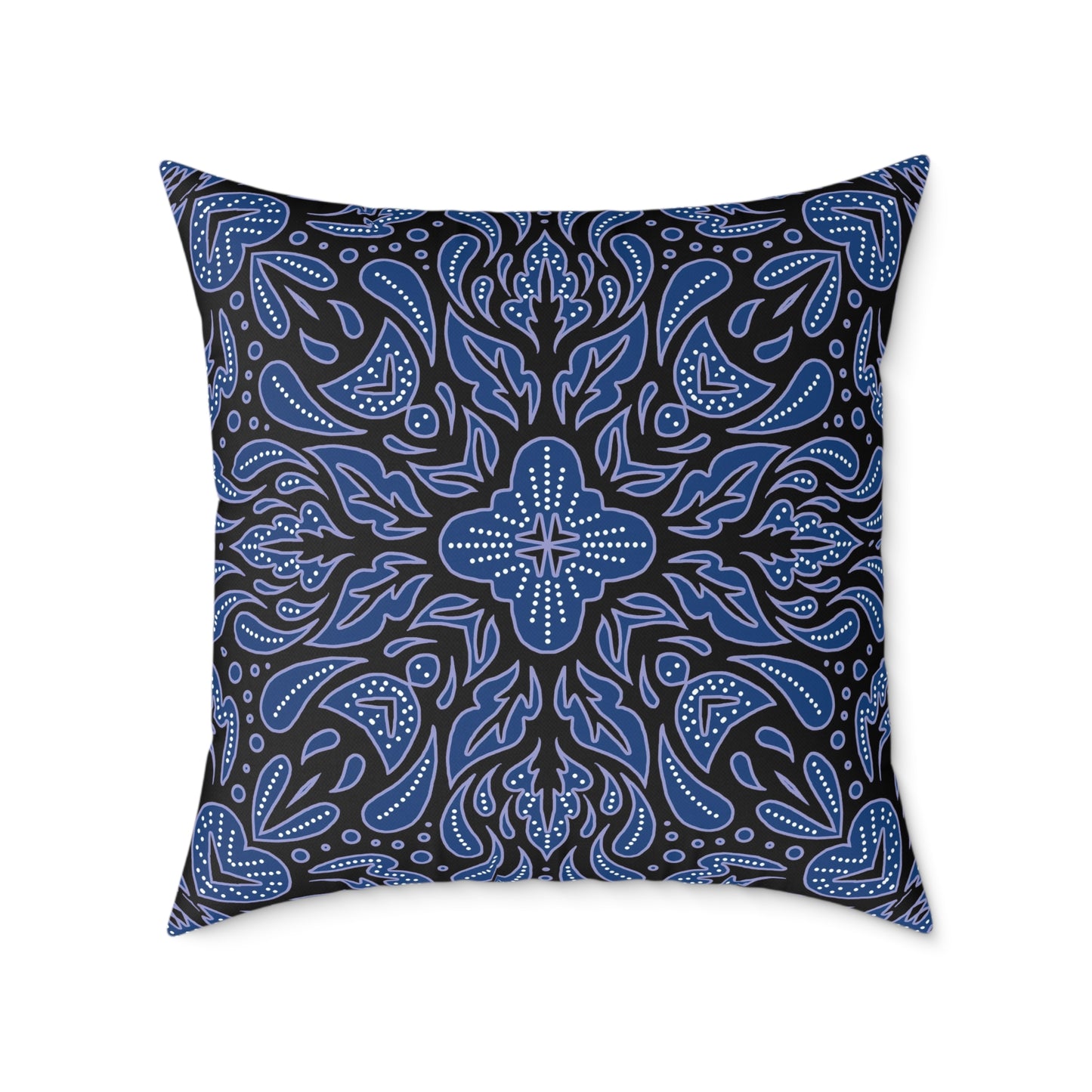 Blue Mandala Pattern Pillow | Boho Decorative Square Throw Pillow