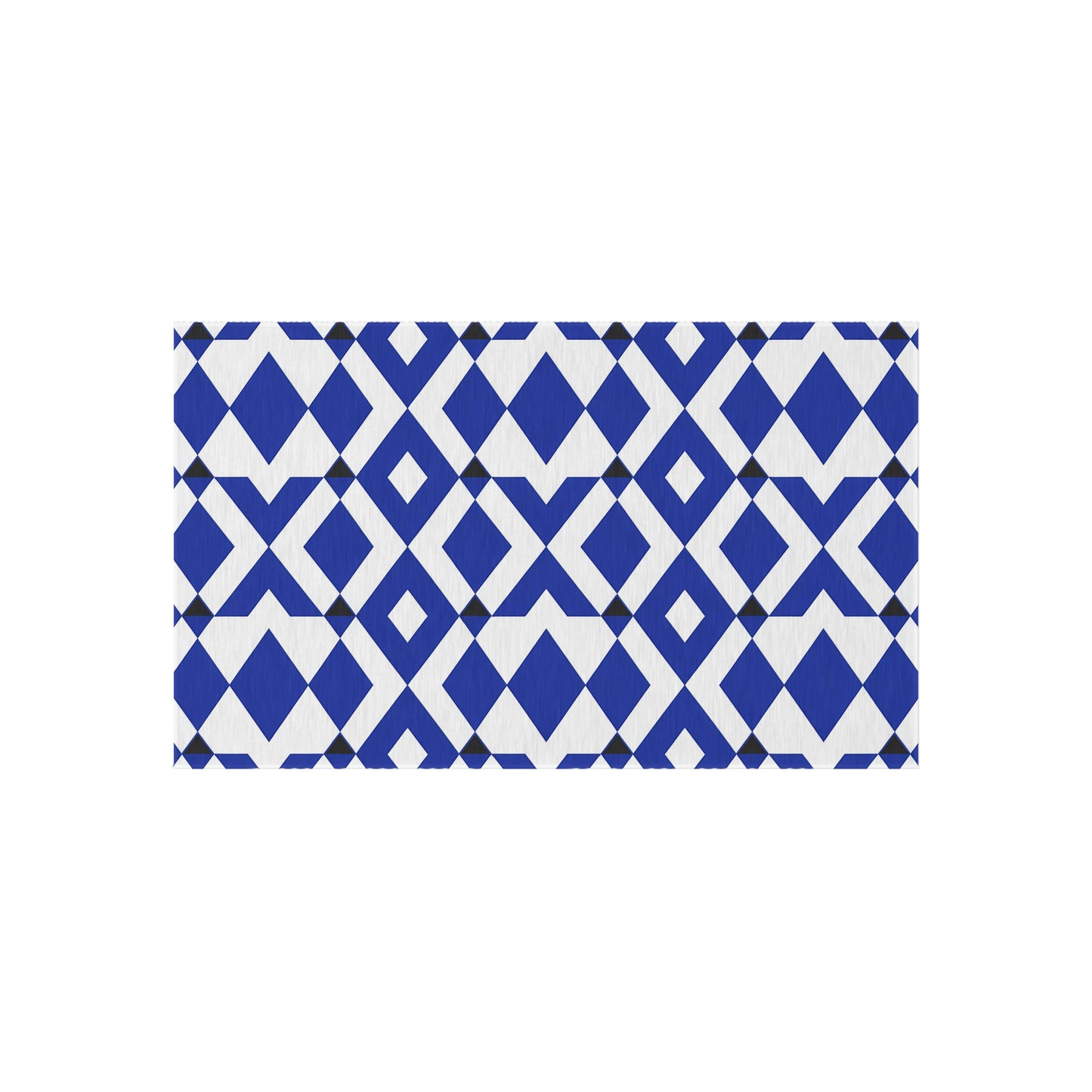 Blue Geometric Diamond Pattern Outdoor/Indoor Rug | Patio Mat, Modern Navy Black White Design