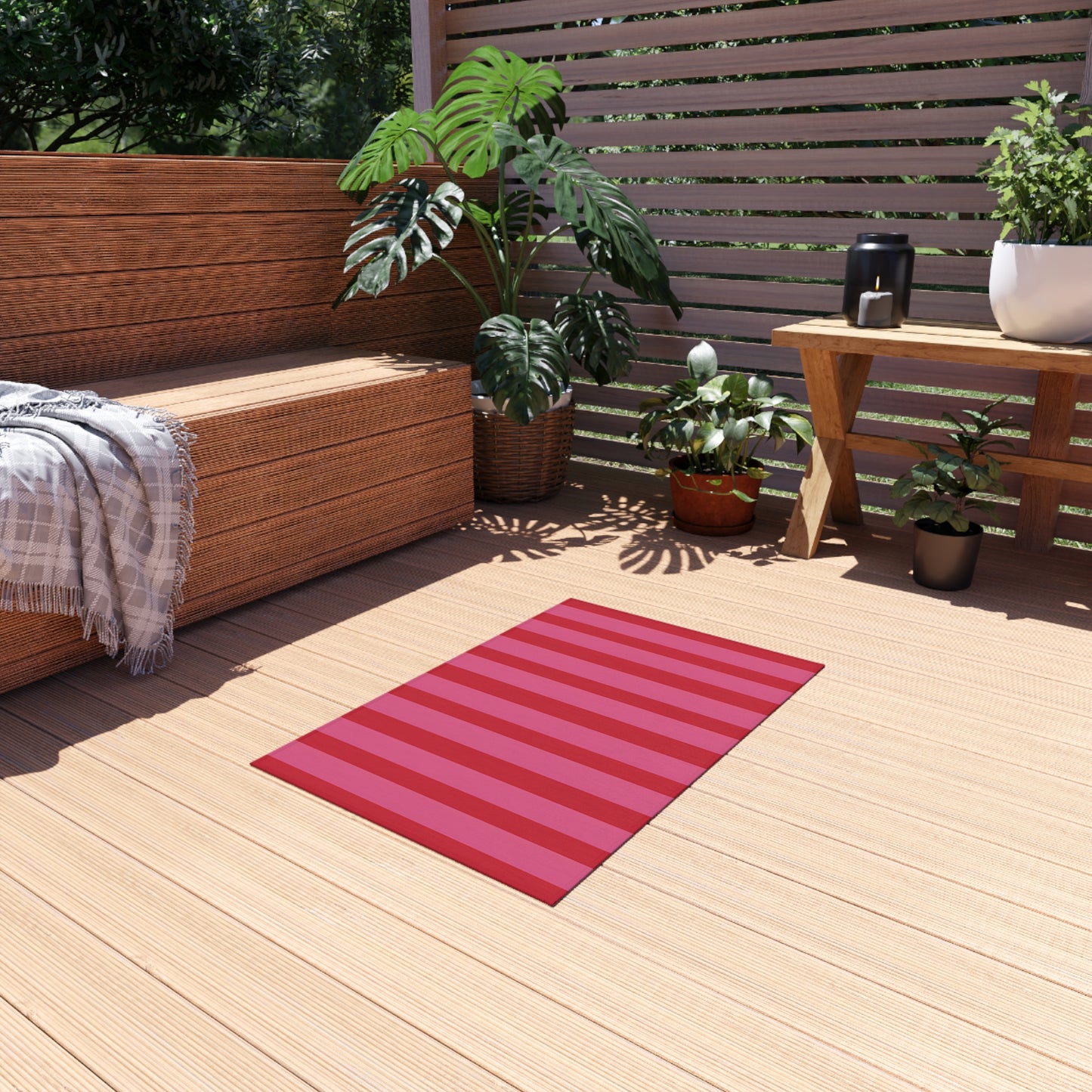 Bold Pink Red Striped Outdoor/Indoor Rug | Waterproof Patio Mat