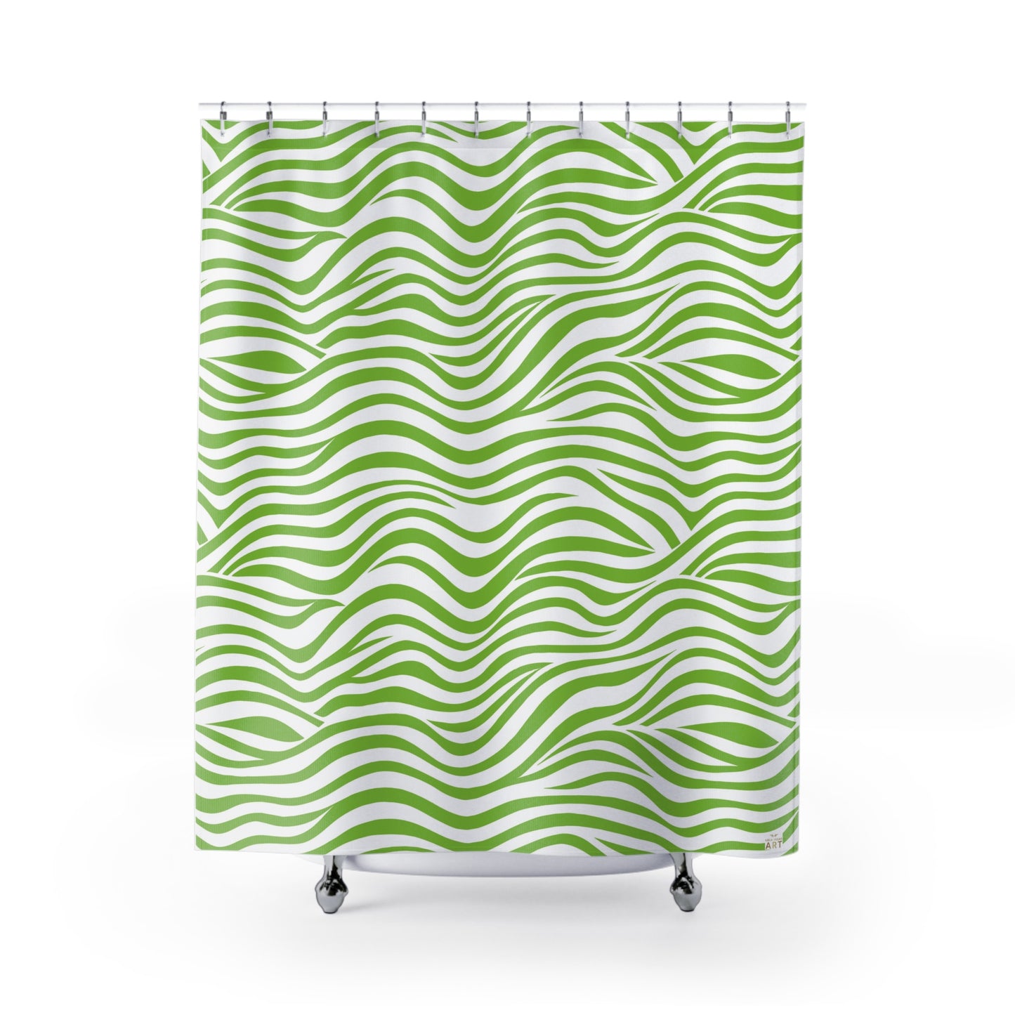 Green Wavy Stripes Shower Curtain | Abstract Wave Pattern, Tropical, Beachy Bathroom Decor