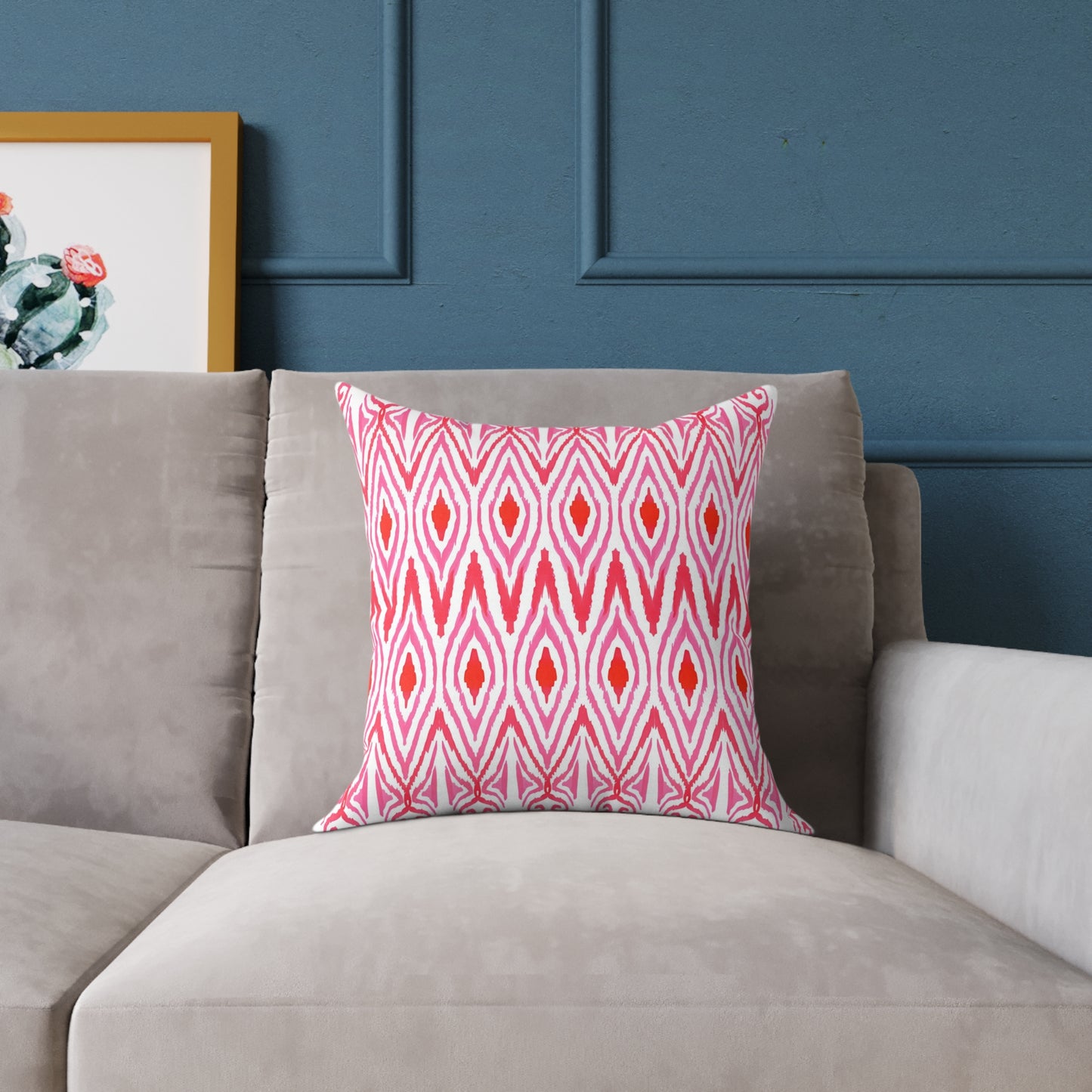 Pink Orange White Ikat Diamond Pattern Pillow | Geometric Throw Pillow