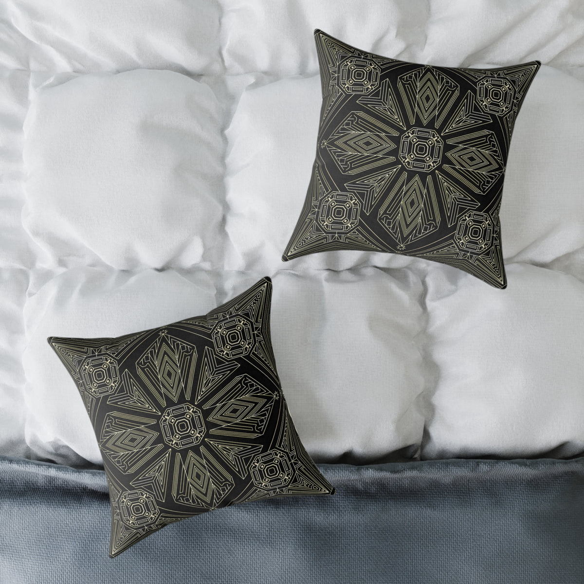 Geometric Mandala Pattern Pillow | Black Taupe Tribal Decorative Cushion