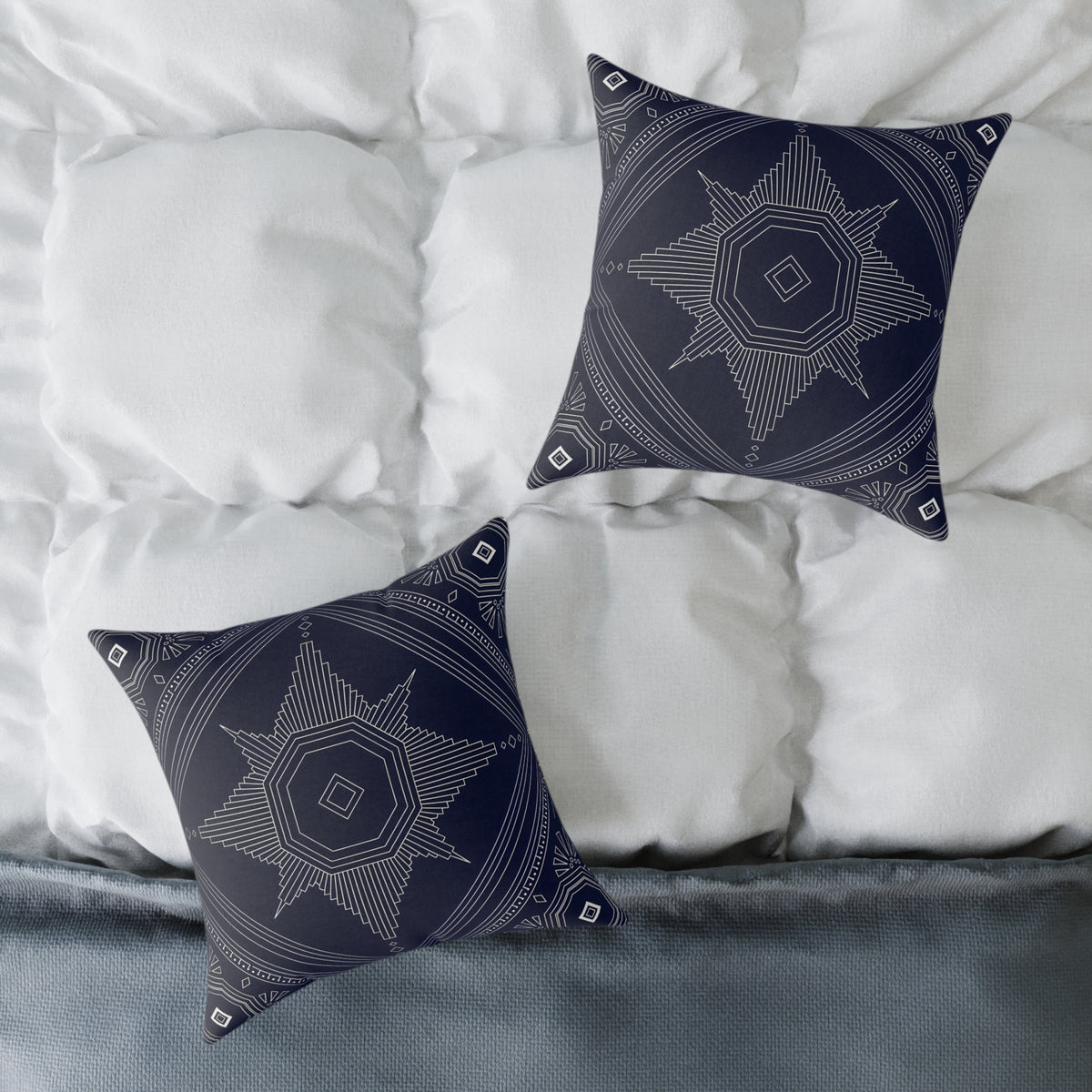 Geometric Star Mandala Square Pillow | Navy Canvas Throw Pillow