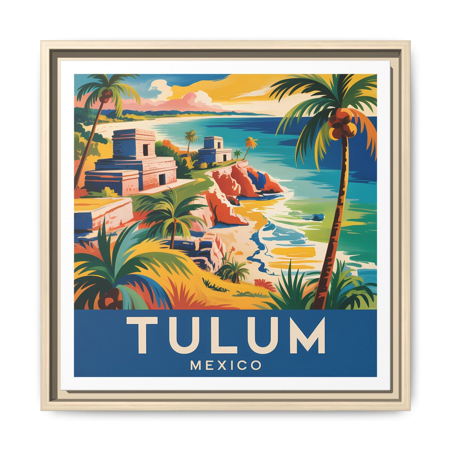 Tulum Mexico Vintage Look Framed Travel Canvas Wall Art