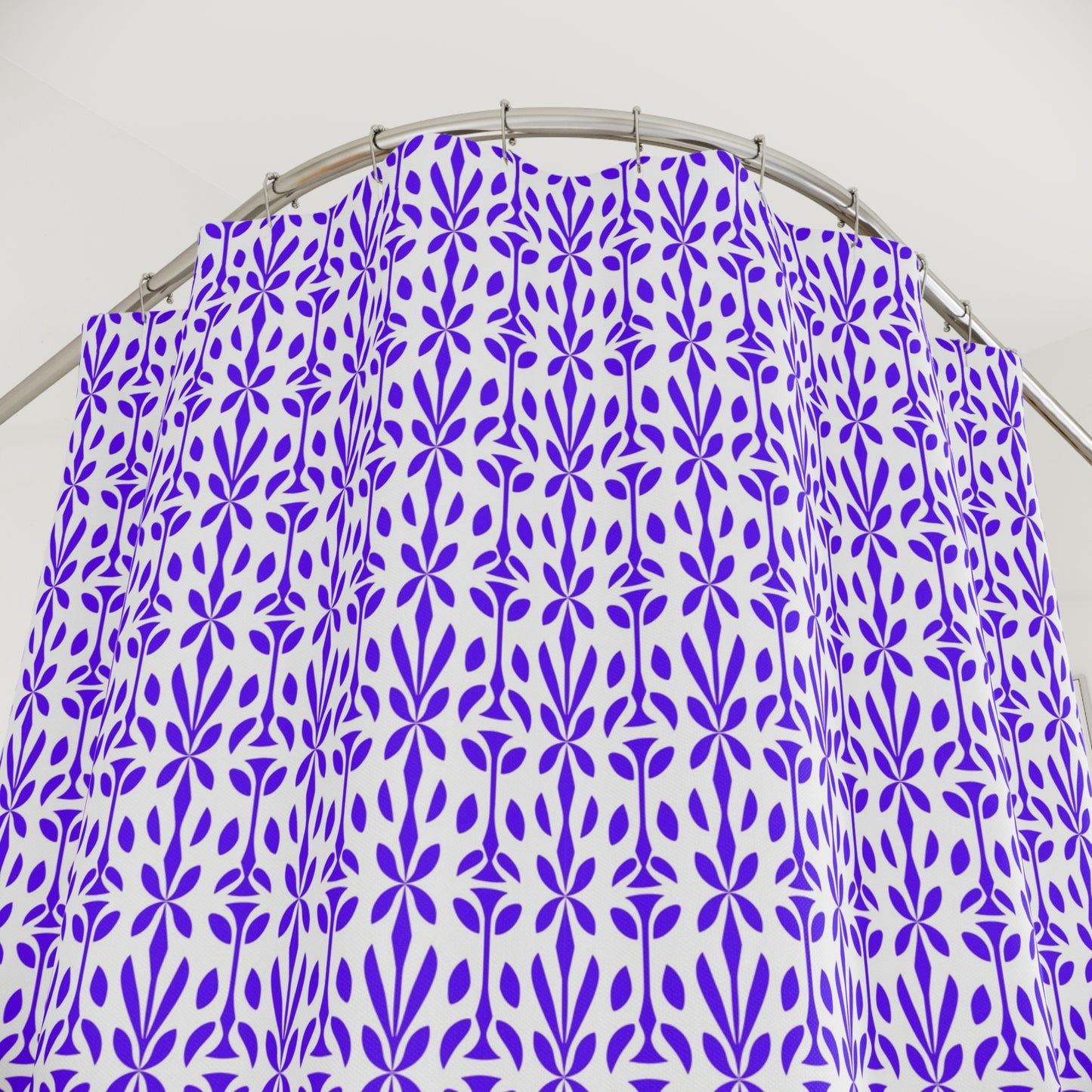 Purple Floral Pattern Shower Curtain | Geometric Repeat Pattern, Fresh Home Decor