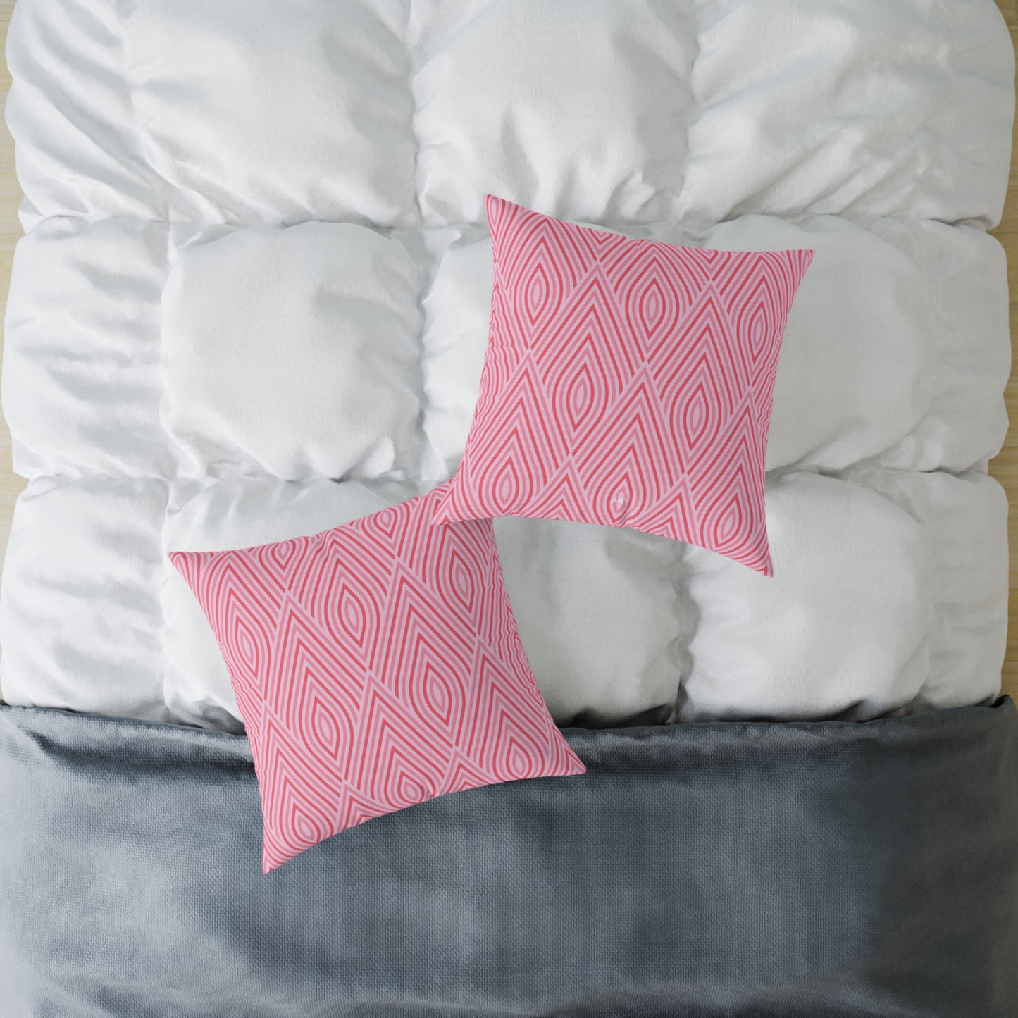 Pink Geometric Ikat Pattern Square Pillow | Decorative Throw Pillow