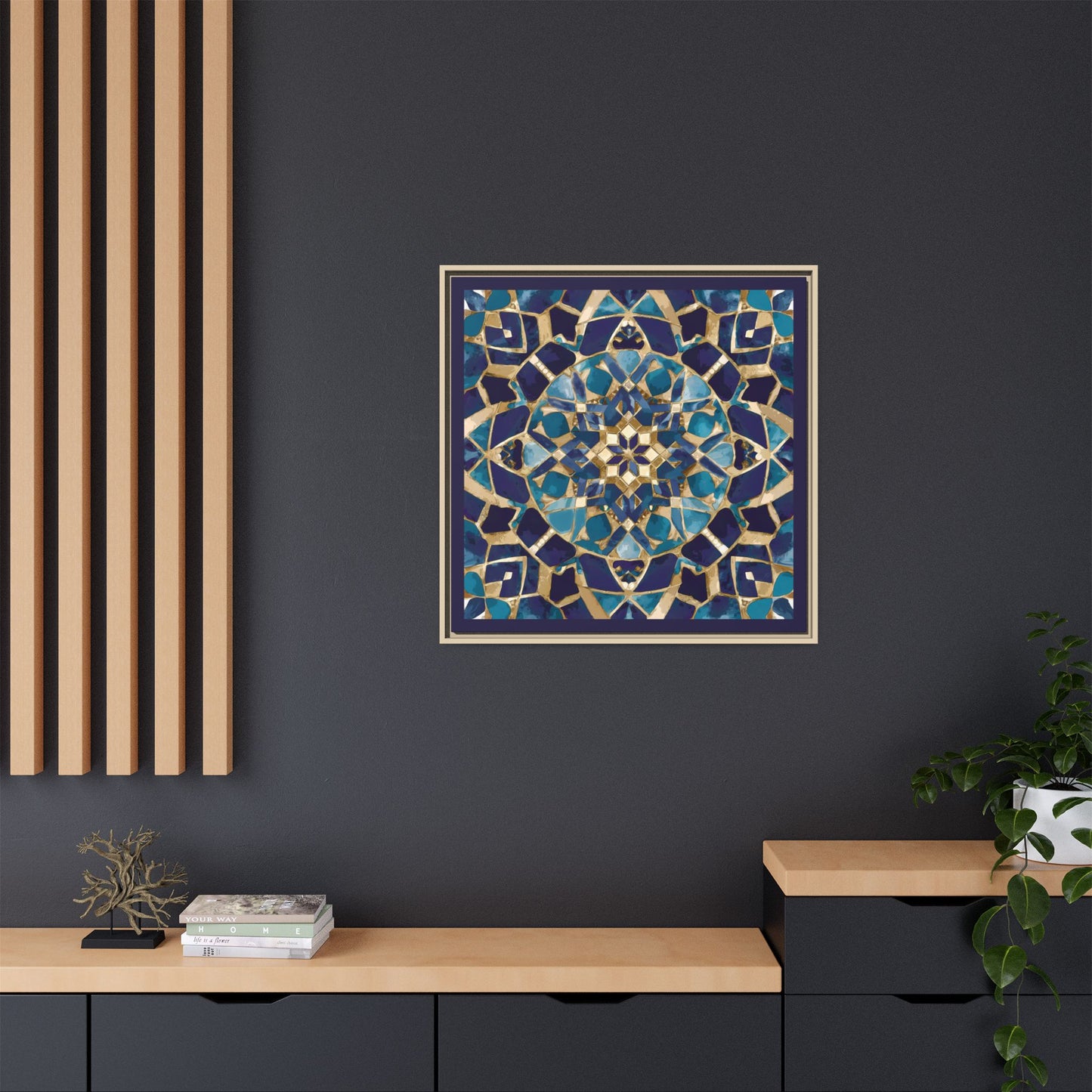 Framed Blue Moroccan Mosaic Wall Art — Matte Canvas Print