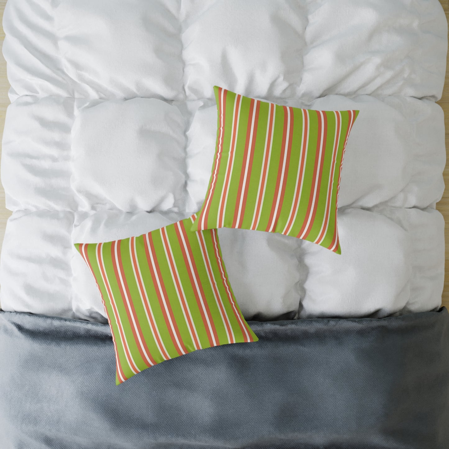 Green Orange Stripe Square Pillow | Canvas Throw , Retro Stripes