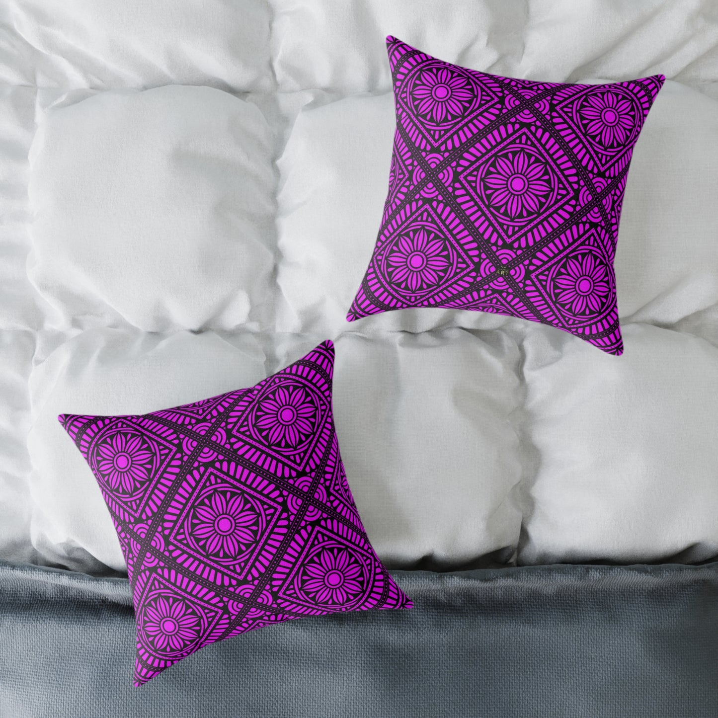 Magenta Floral Tile Pillow | Square Throw Pillow, Geometric Pattern