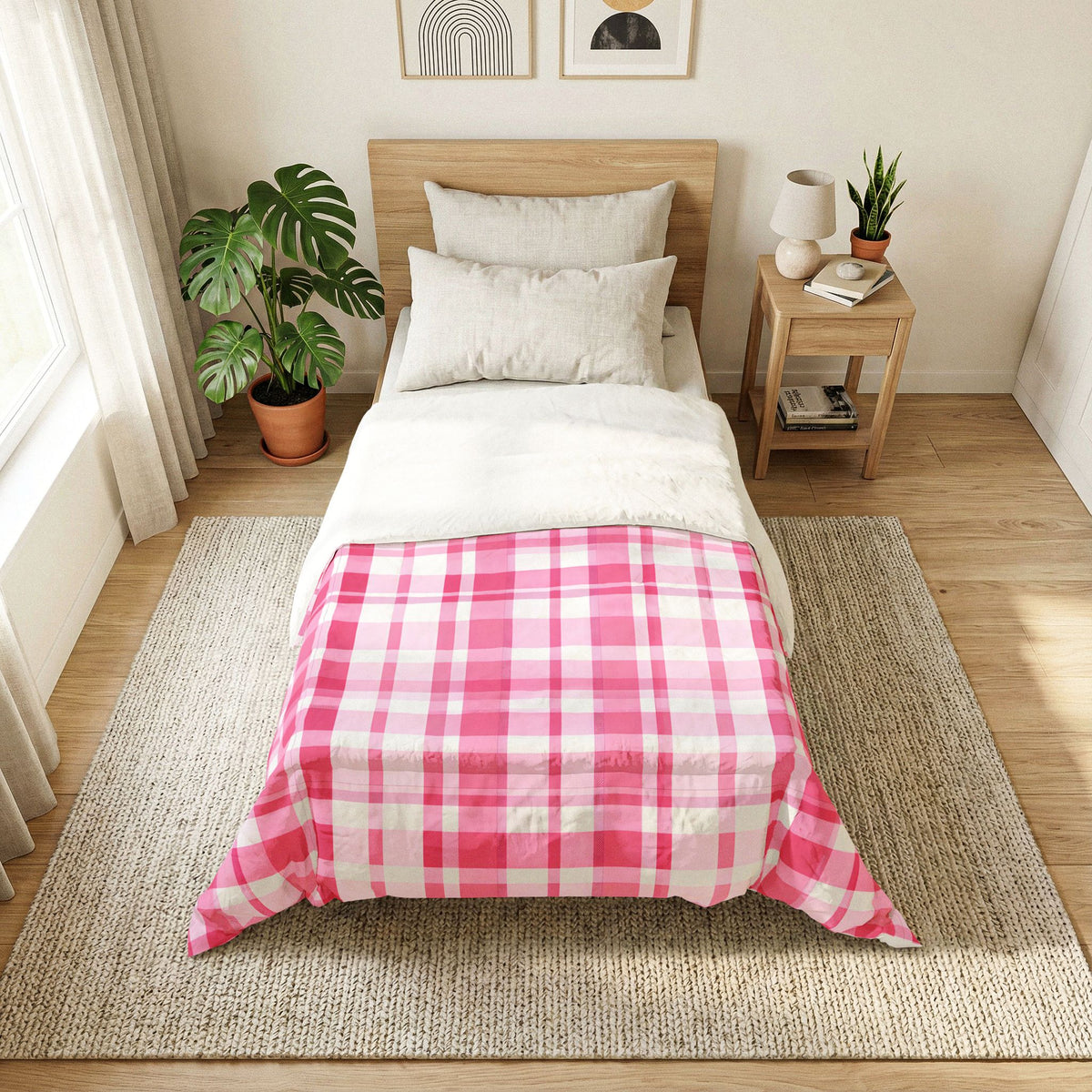 Pink Plaid Comforter | Pink Buffalo Check Bedding, Cozy Bedroom Throw