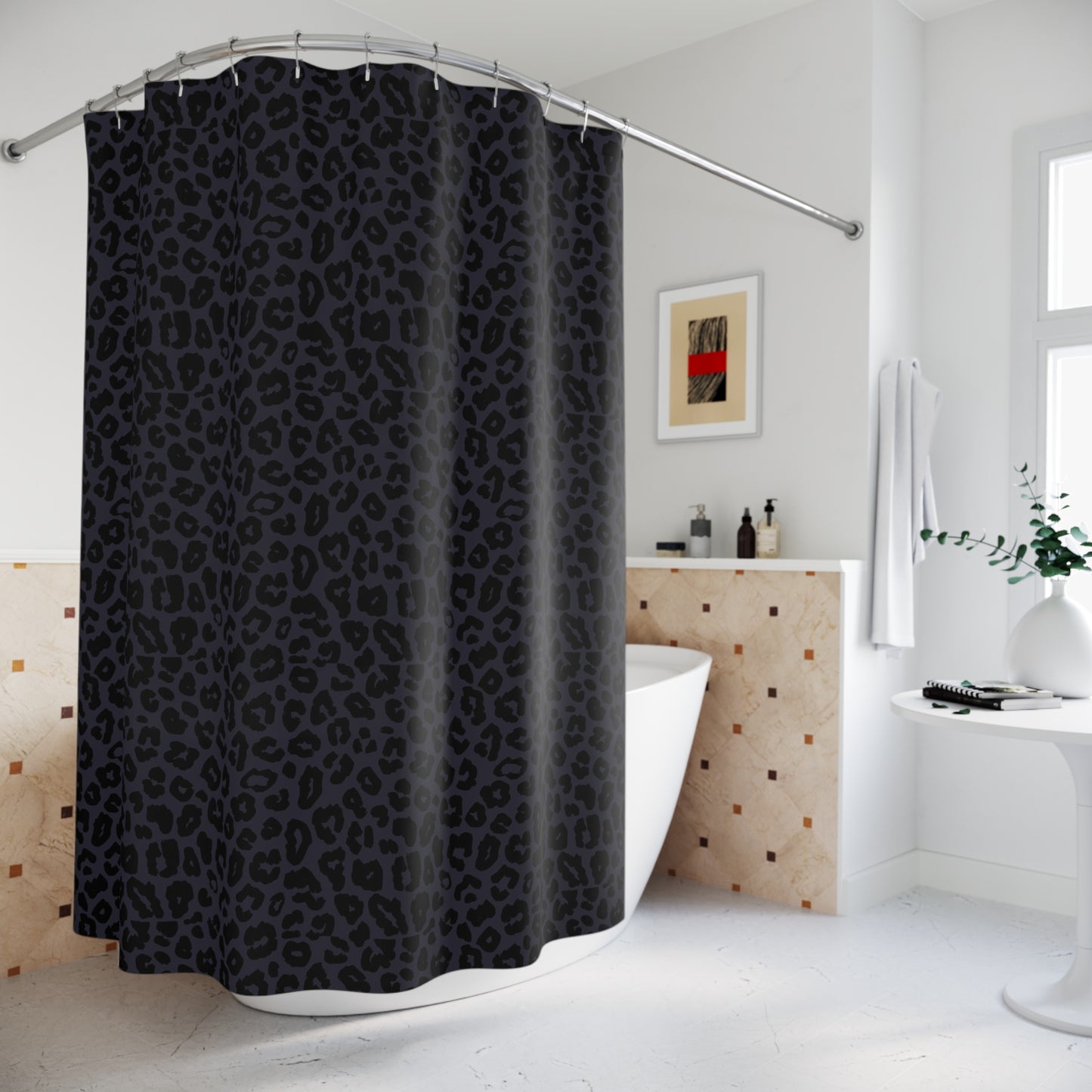 Leopard Print Shower Curtain - Classy Bathroom Decor, Dramatic Black Design, Safari Wildlife Theme, Unique Home Gift, Animal Lover Bathroom