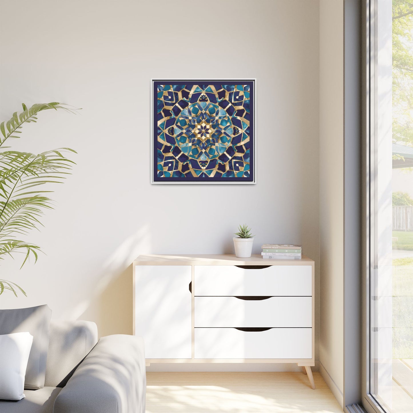 Framed Blue Moroccan Mosaic Wall Art — Matte Canvas Print