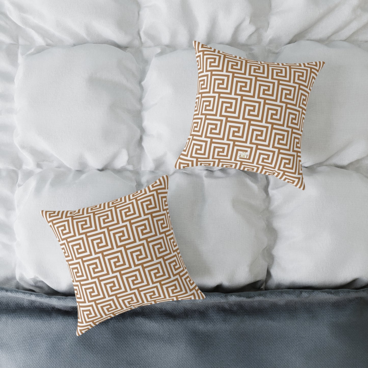 Greek Key Pattern Square Poly Canvas Pillow, Geometric Decorative Throw Pillow