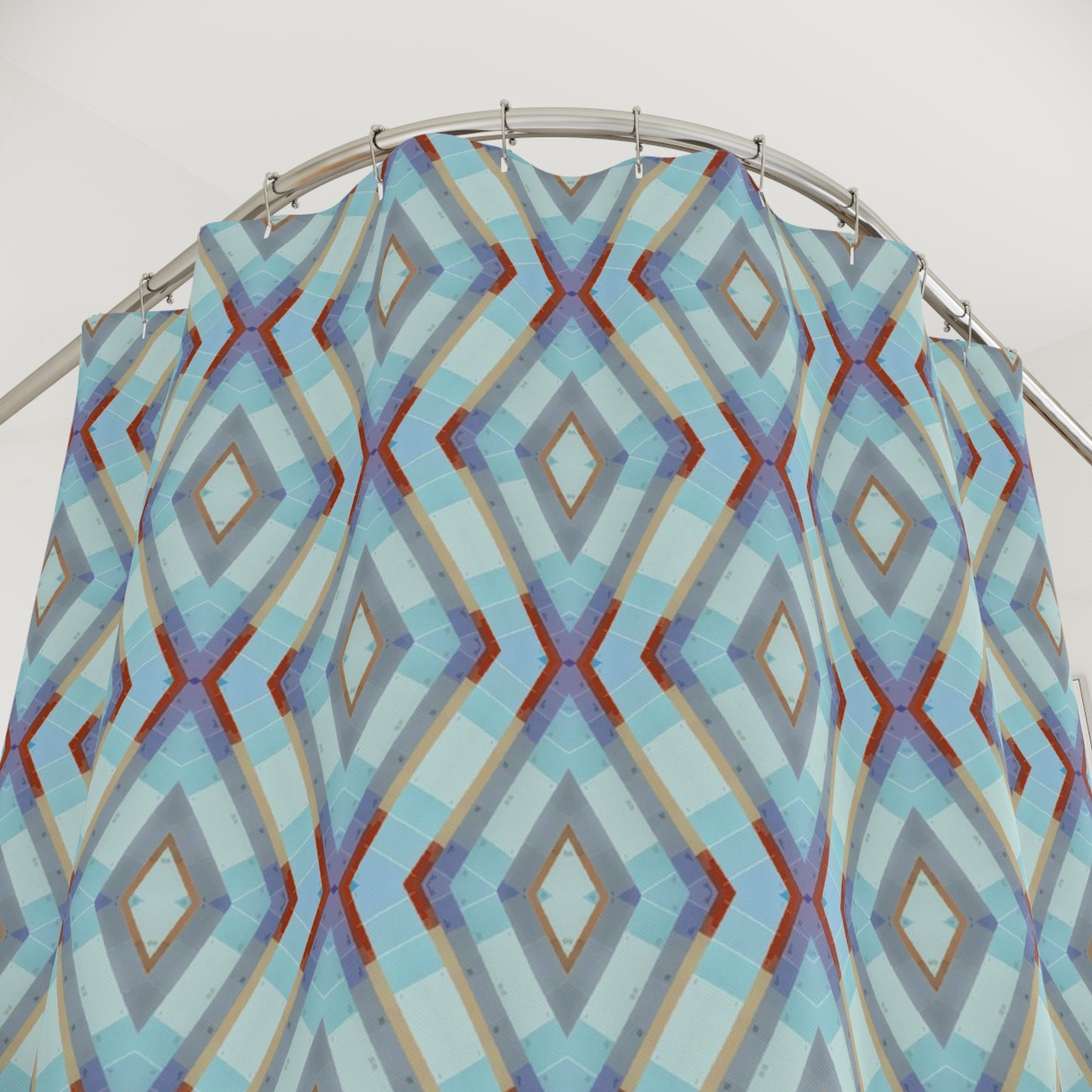 Blue Purple Dark Red Geometric Diamond Pattern Shower Curtain | Midcentury Modern
