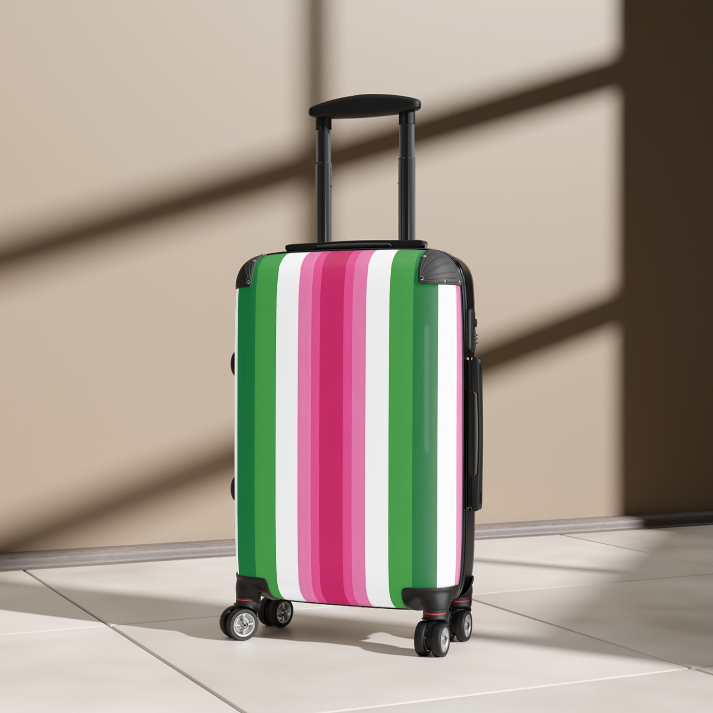 Pink & Green Stripe Suitcase | Vertical Color Block Luggage