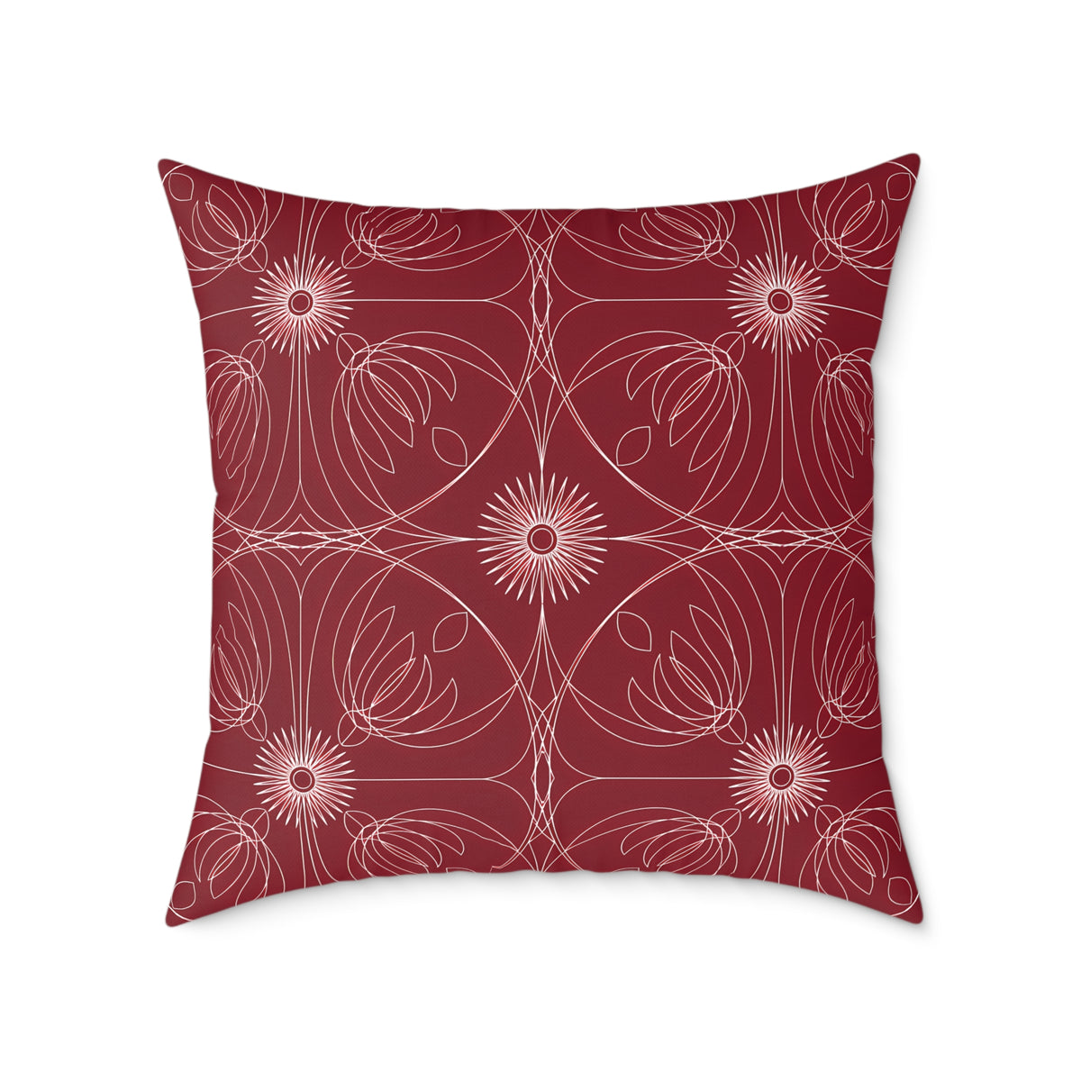 Red Floral Geometric Pattern Pillow | Square Throw Pillow