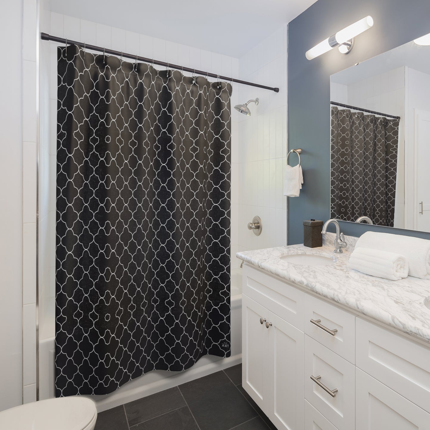 Black and White Quatrefoil  Pattern Shower Curtain | Elegant Geometric Bath Decor, Classy Bathroom Accessory