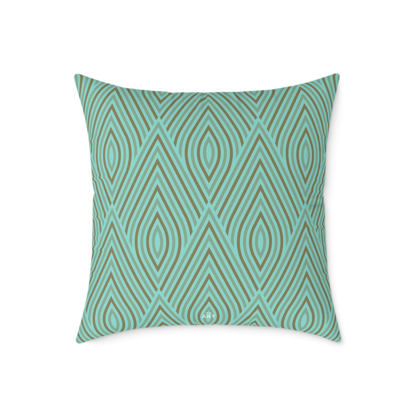 Teal Geometric Diamond Pattern Pillow | Square Poly Canvas Pillow