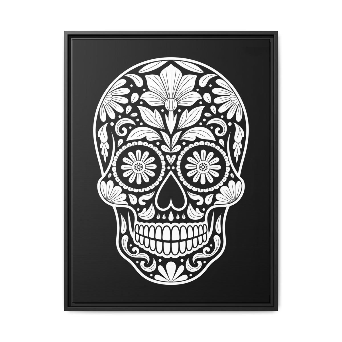 Sugar Skull Illustration Matte Canvas Framed | Day of the Dead Wall Art