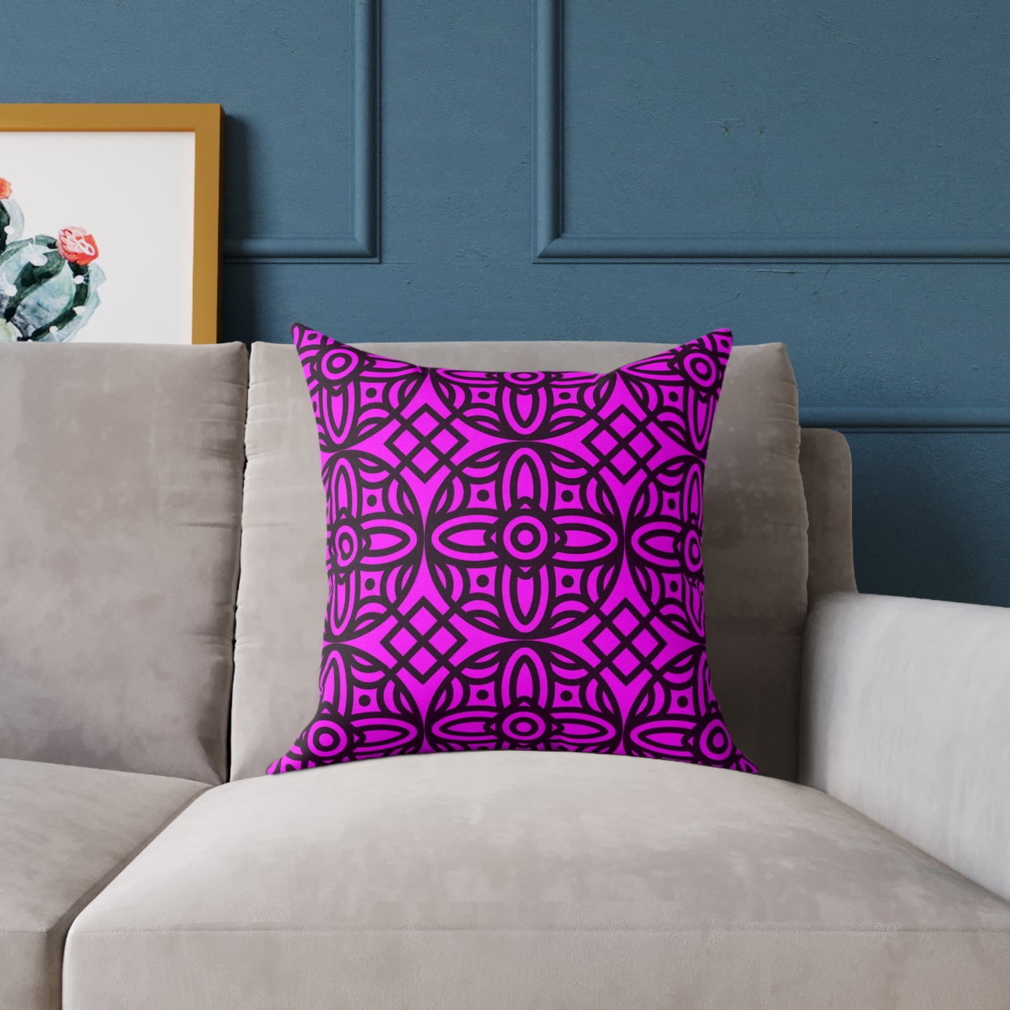 Geometric Floral Pattern Pillow | Pink-Magenta Canvas Pillow,  Decorative Home Accent, Boho Chic Throw Pillow, Gift for Home Decor