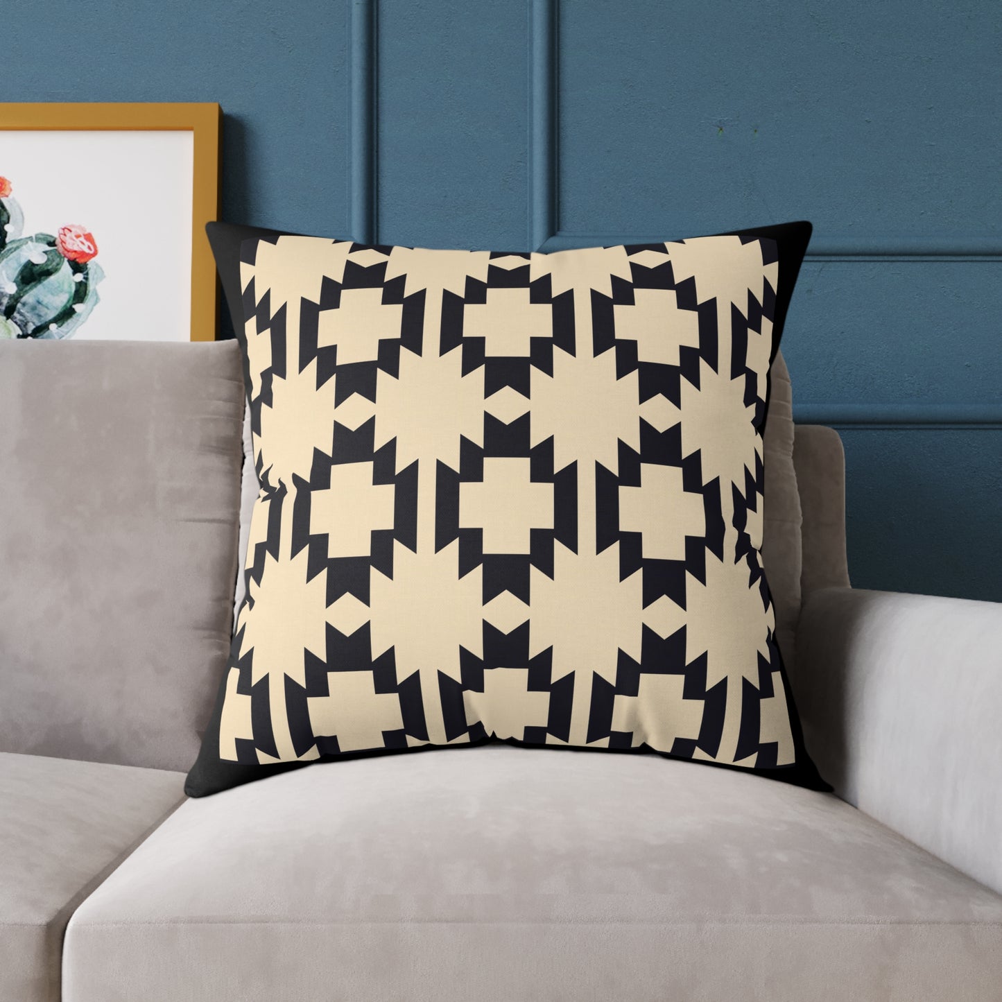 Geometric Aztec Pattern Square Pillow | Neutral Black Cream Throw Pillow