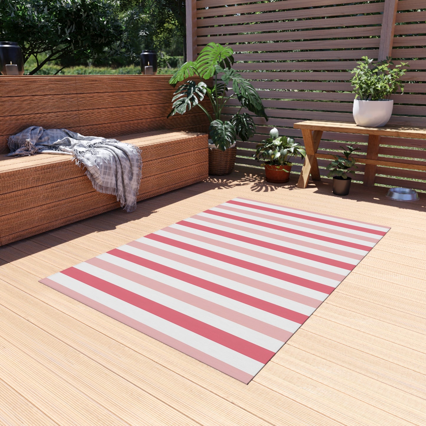 Light Pink Medium Pink and White Stripe Outdoor/Indoor Rug | Patio Mat