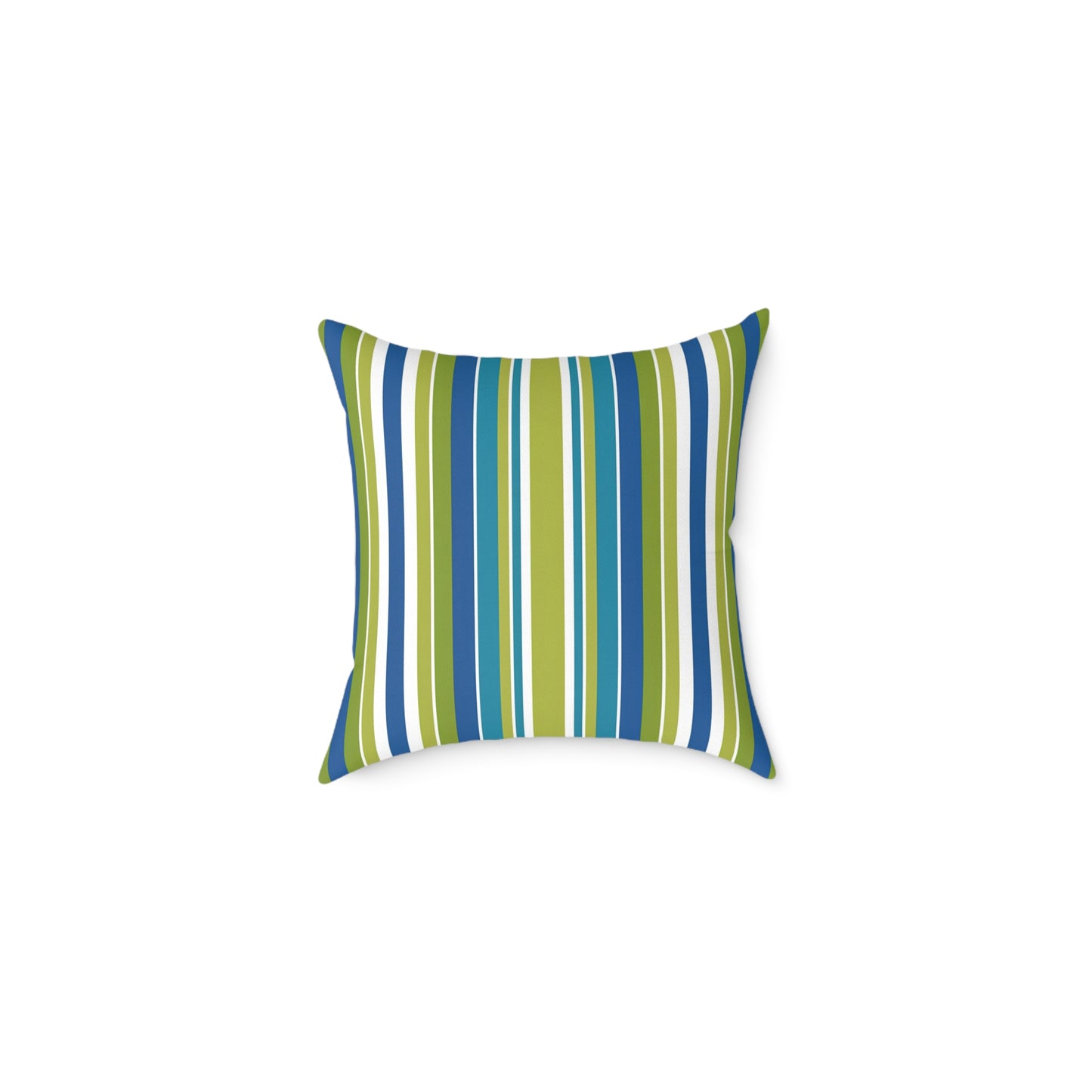 Blue Green White Vertical Stripe Square Pillow | Nautical Coastal Throw Cushion