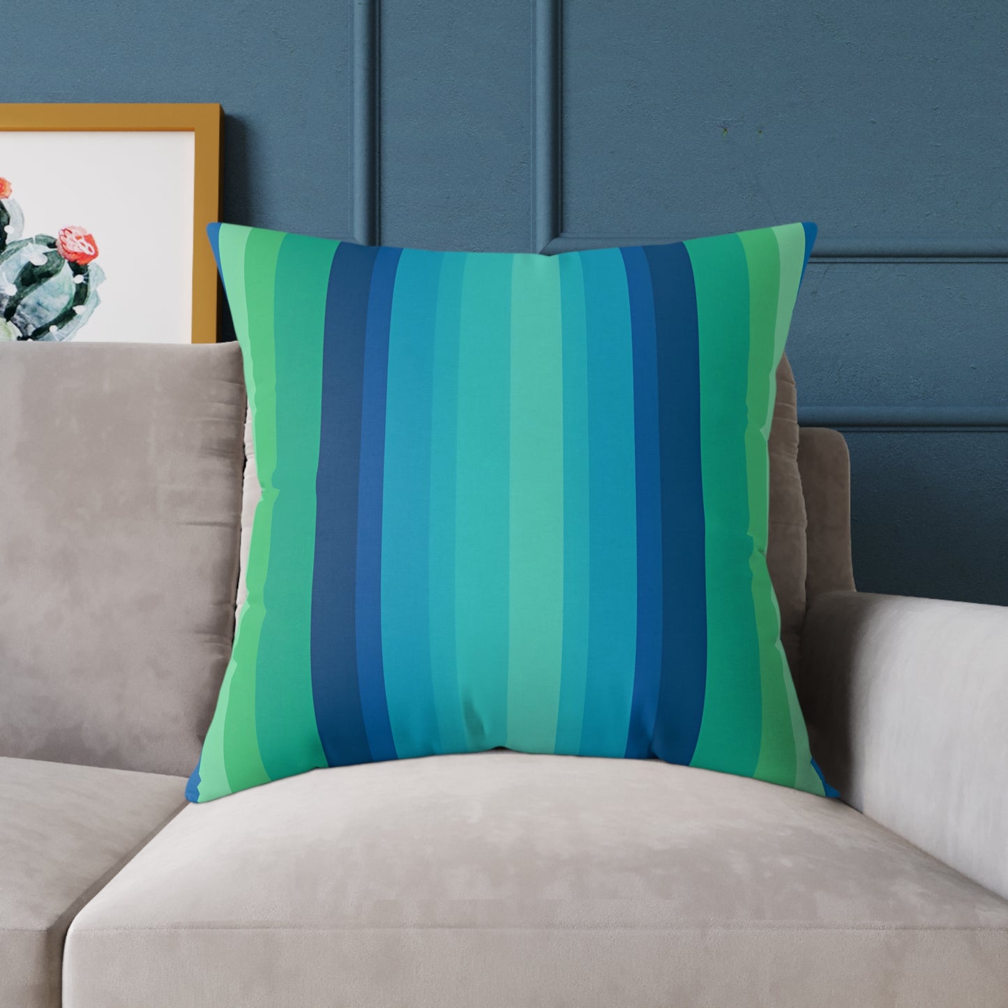 Teal Blue Green Stripe Square Pillow | Coastal Modern Throw Pillow