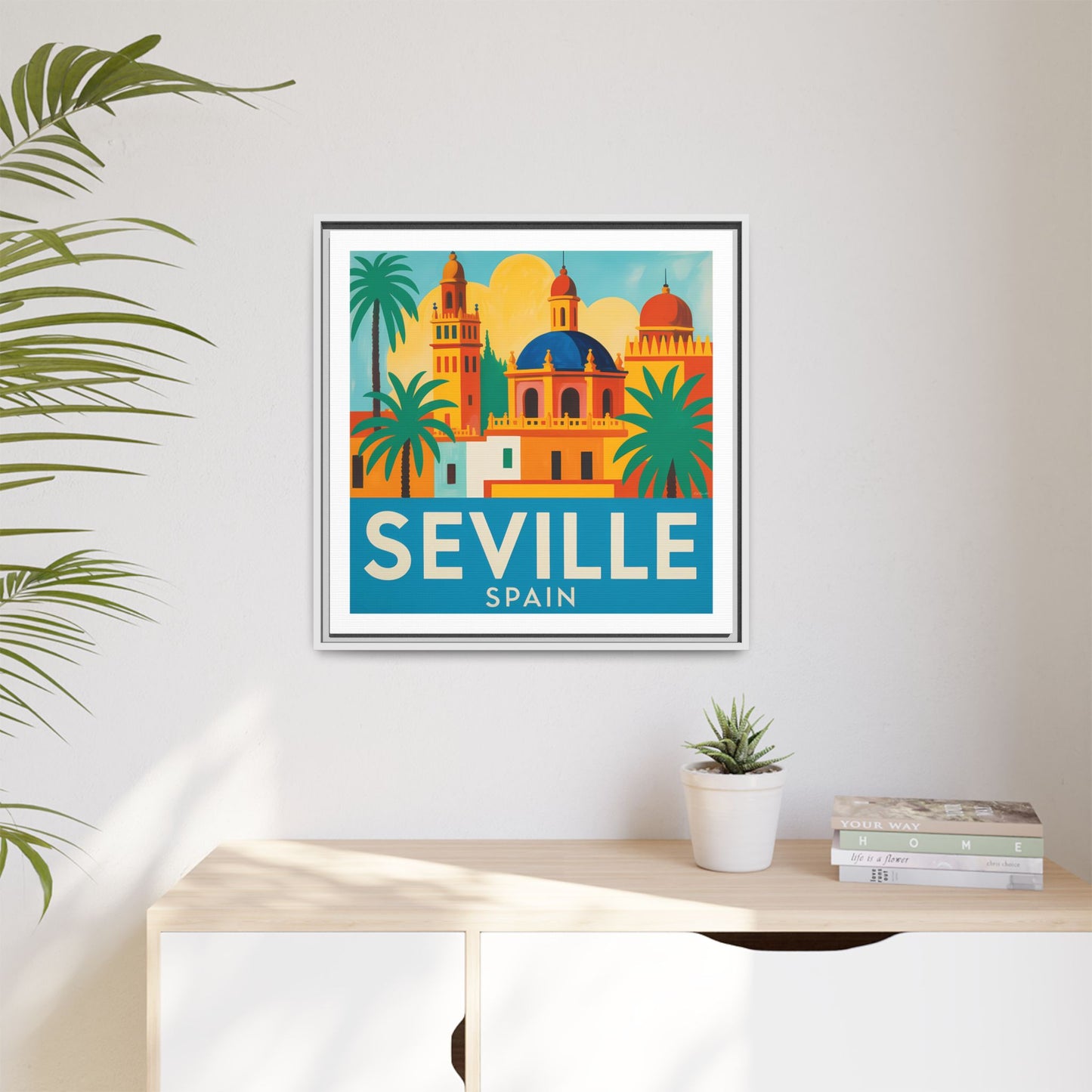 Seville Spain Vintage Travel Look Matte Canvas Wall Art Framed