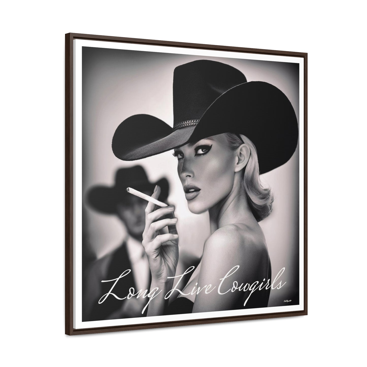Square Frame Wall Art, Fashion Photography, Cowgirl Decor, Gallery Canvas Wraps, Glam Girl Gift, Black and White Photo Print - LOLA VEGAS ART