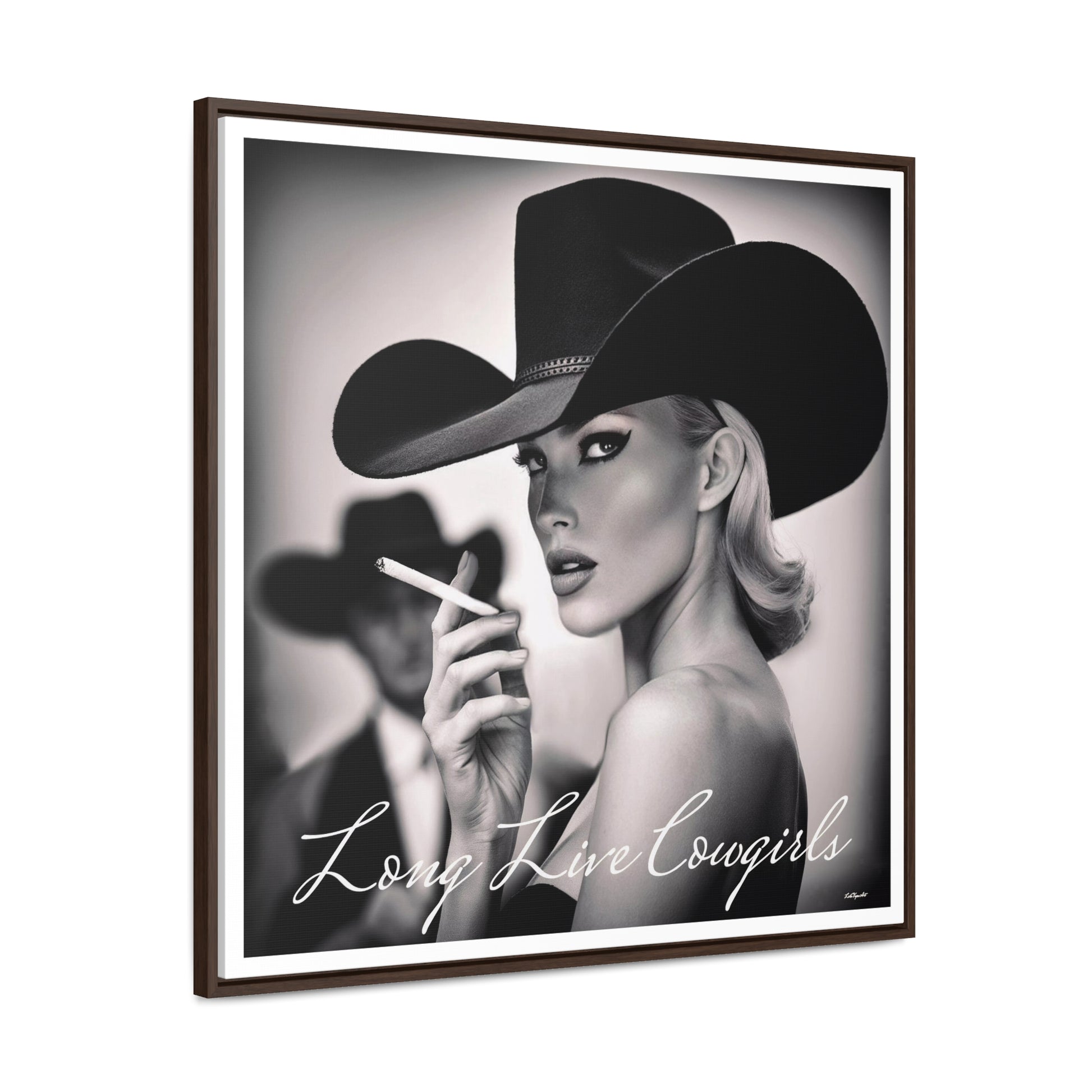 Square Frame Wall Art, Fashion Photography, Cowgirl Decor, Gallery Canvas Wraps, Glam Girl Gift, Black and White Photo Print - LOLA VEGAS ART