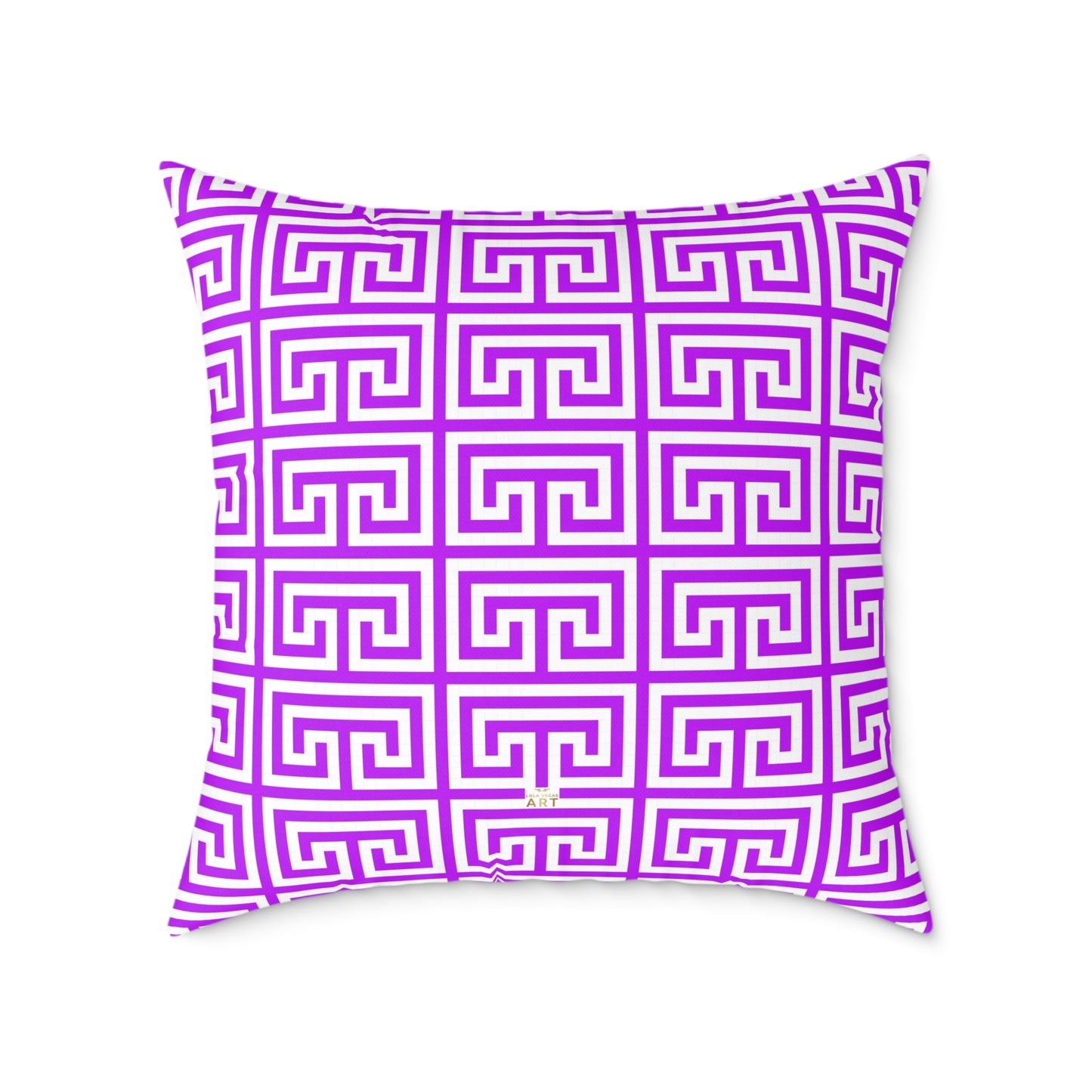 Geometric Purple White Greek Key Pattern Pillow | Square Poly Canvas Pillow