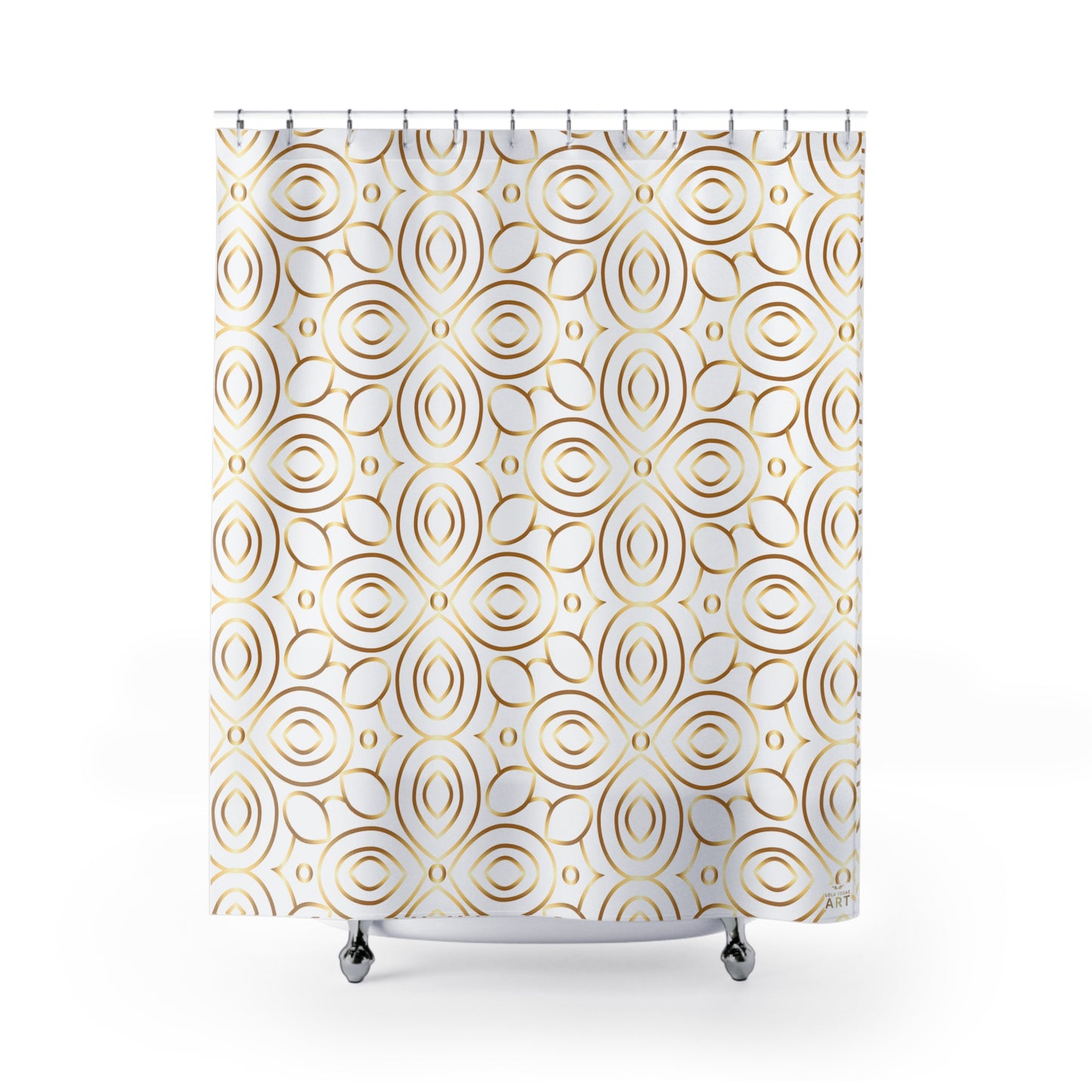 Gold White Geometric Floral Shower Curtain | Modern Boho Bathroom Decor