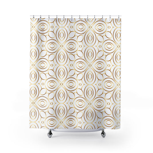 Gold White Geometric Floral Shower Curtain | Modern Boho Bathroom Decor