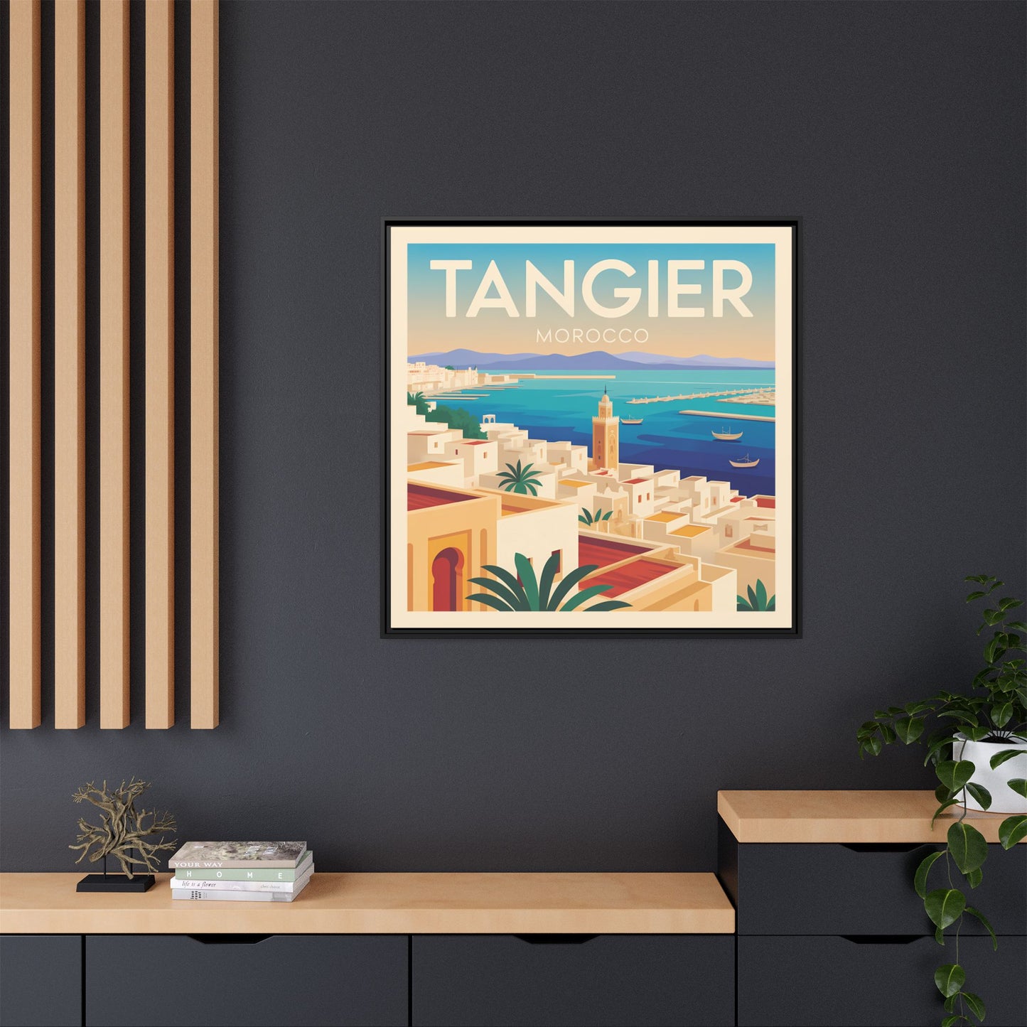Tangier Morocco Travel Framed Wall Art Matte Canvas | Vintage Style Coastal Wall Art