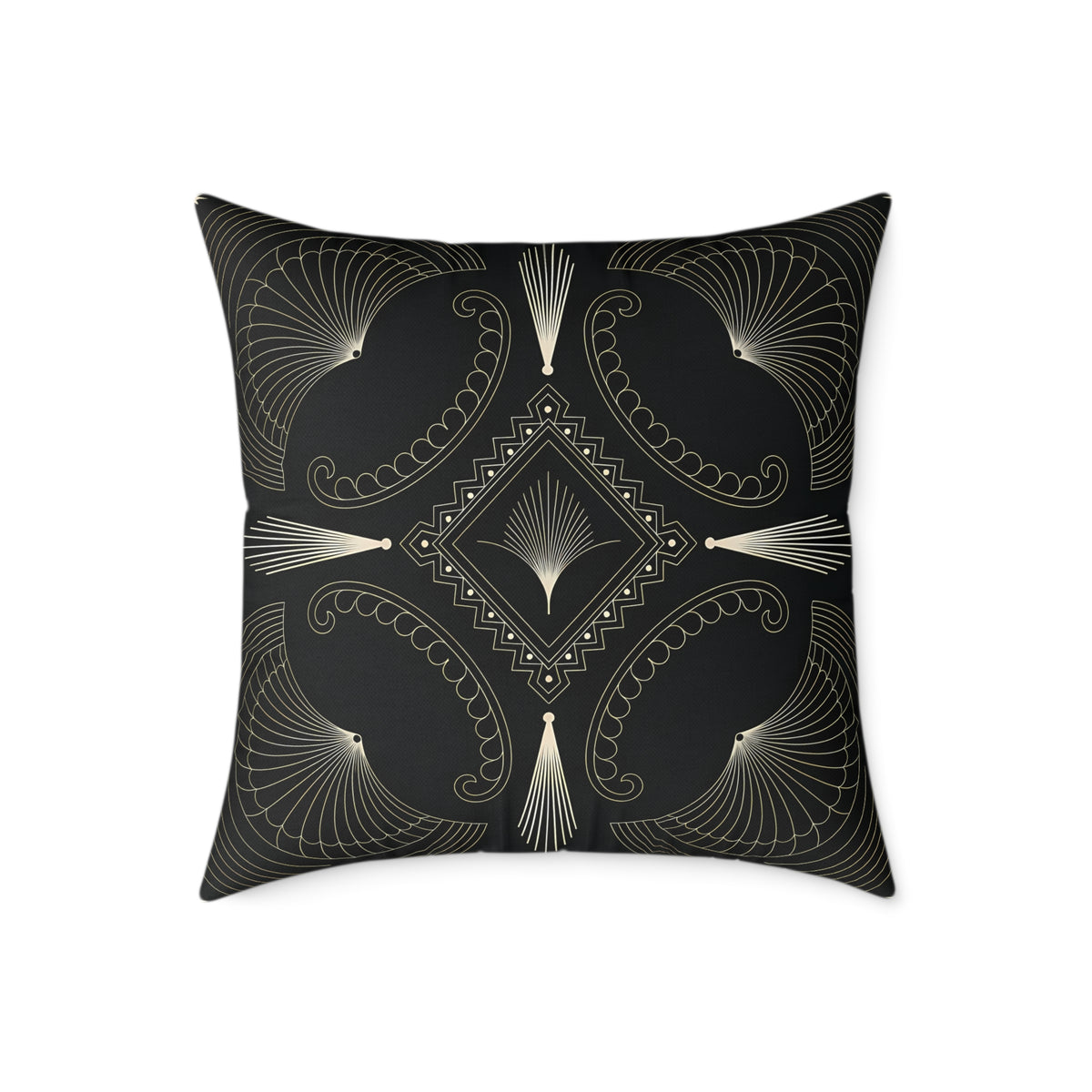 Art Deco Black Cream Geometric Pattern Square Pillow | Decorative Throw Pillow