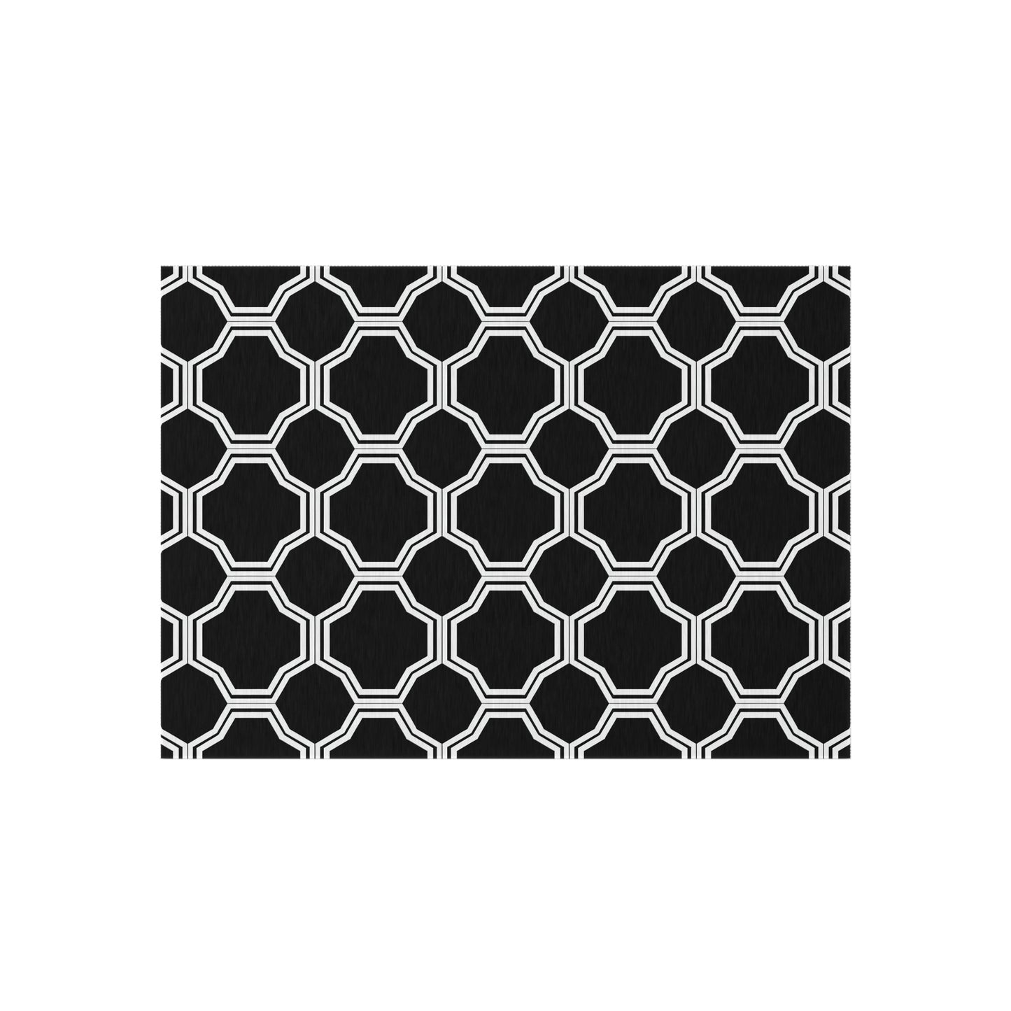 Black Geometric Trellis Outdoor/Indoor Rug | Octagon Pattern Patio Mat