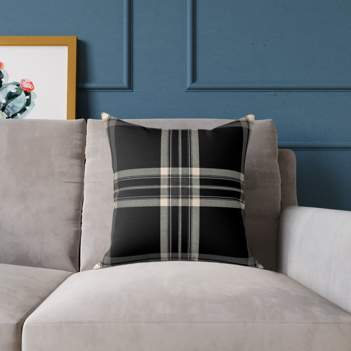 Black Gray Beige Plaid Square Poly Canvas Pillow | Buffalo Check Throw Pillow