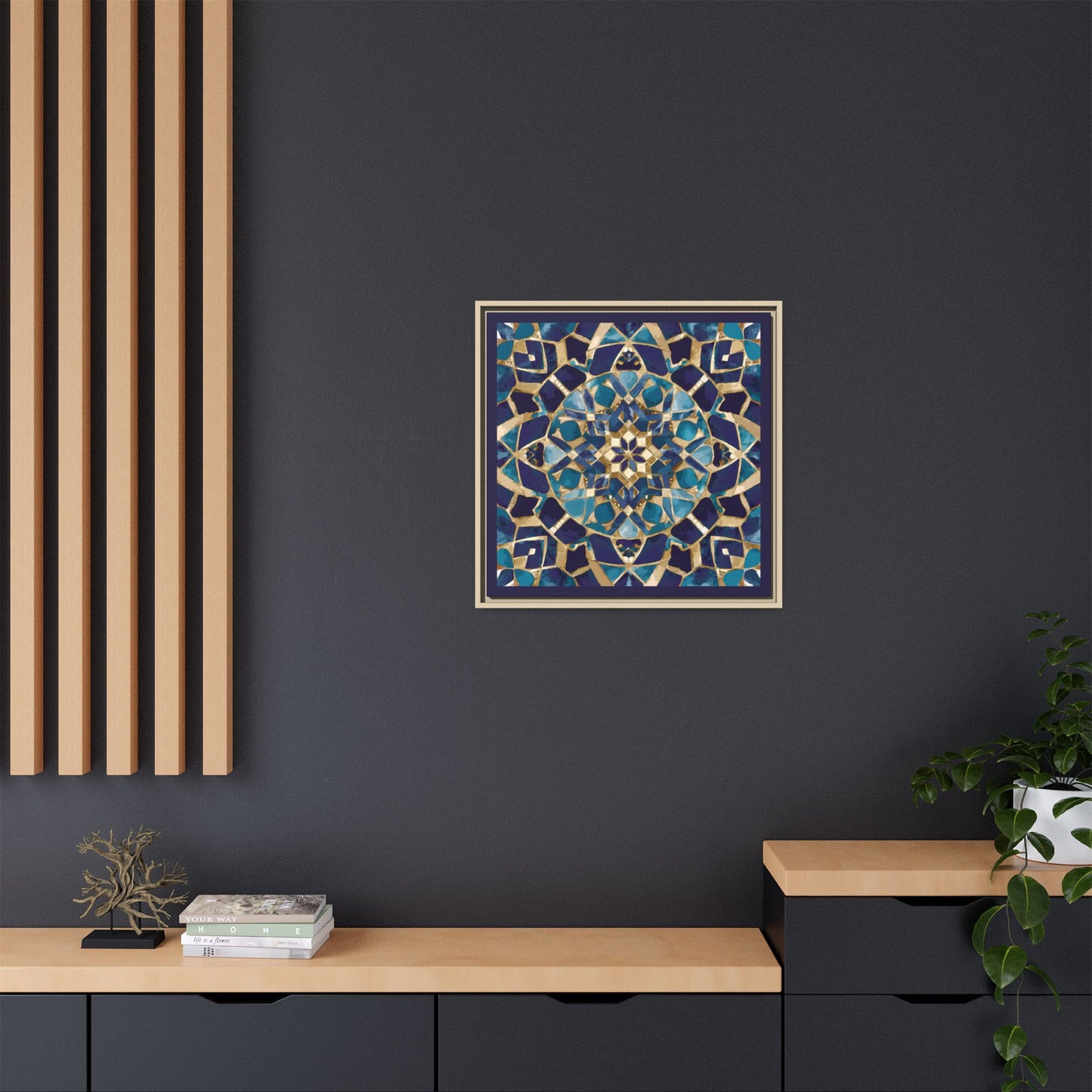 Framed Blue Moroccan Mosaic Wall Art — Matte Canvas Print