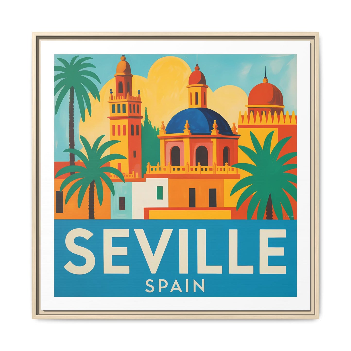 Seville Spain Vintage Travel Look Matte Canvas Wall Art Framed