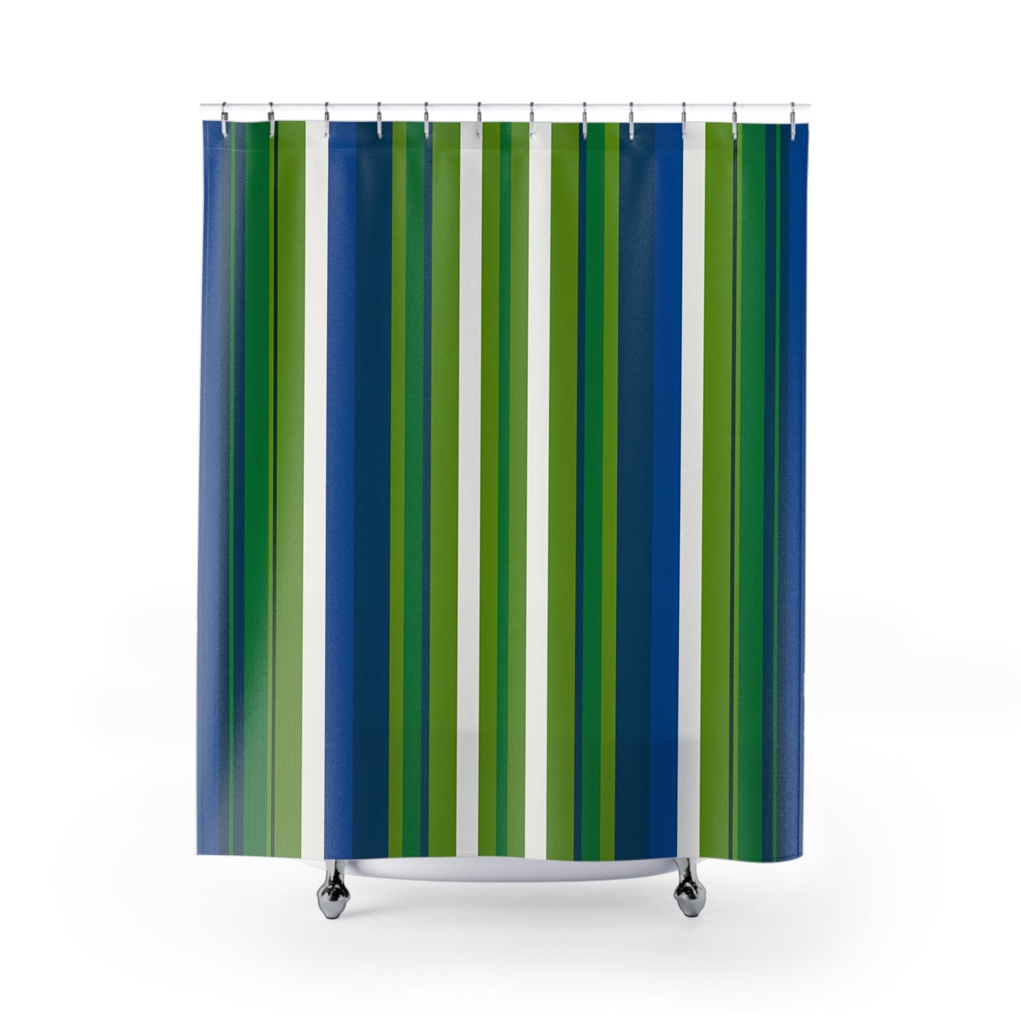 Green Blue Vertical Stripe Shower Curtain | Coastal Bathroom Decor