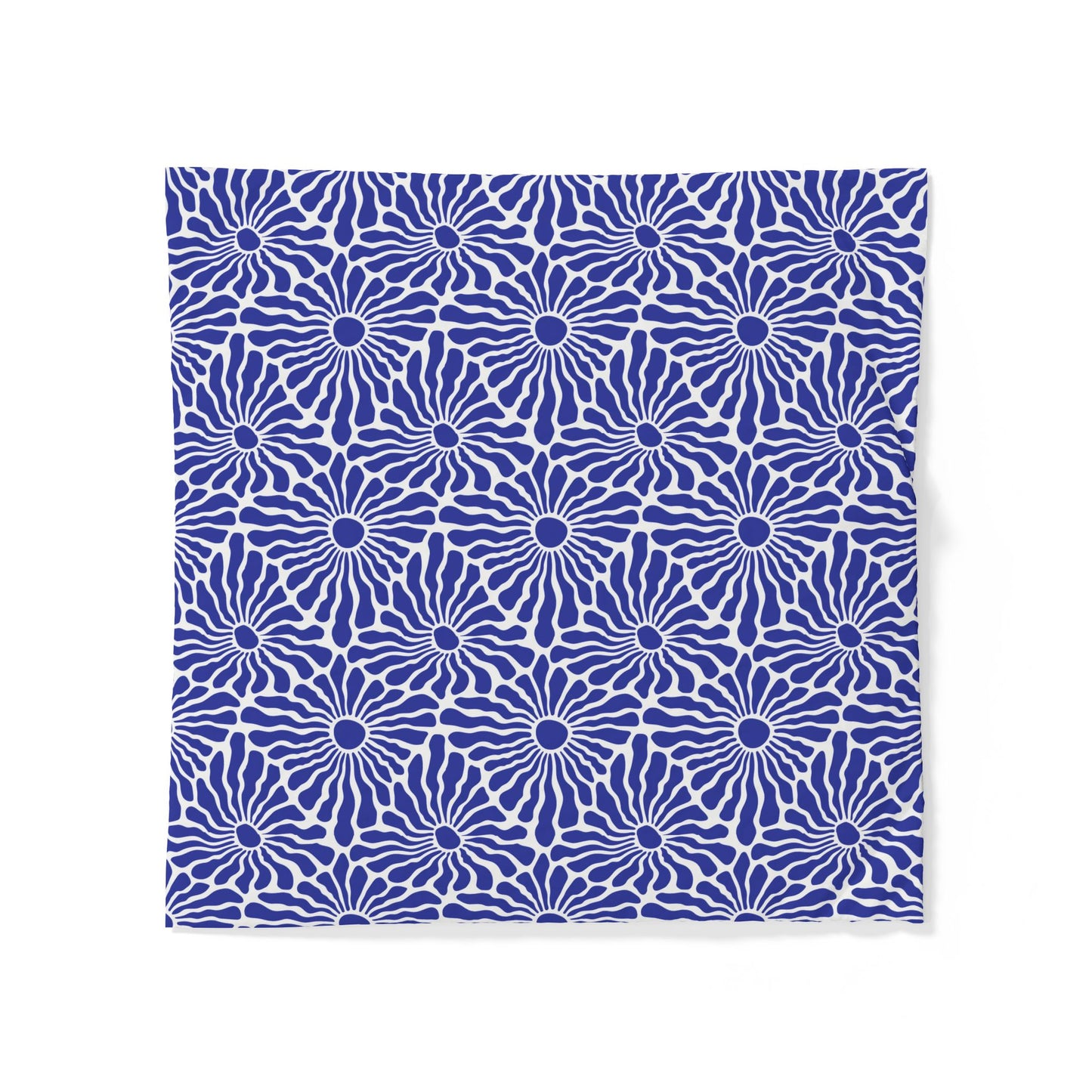 Blue Radiant Floral Cotton Duvet Cover | Geometric Daisy Pattern