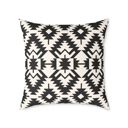 Black and White Aztec Geometric Square Pillow | Tribal Pattern Throw Pillow