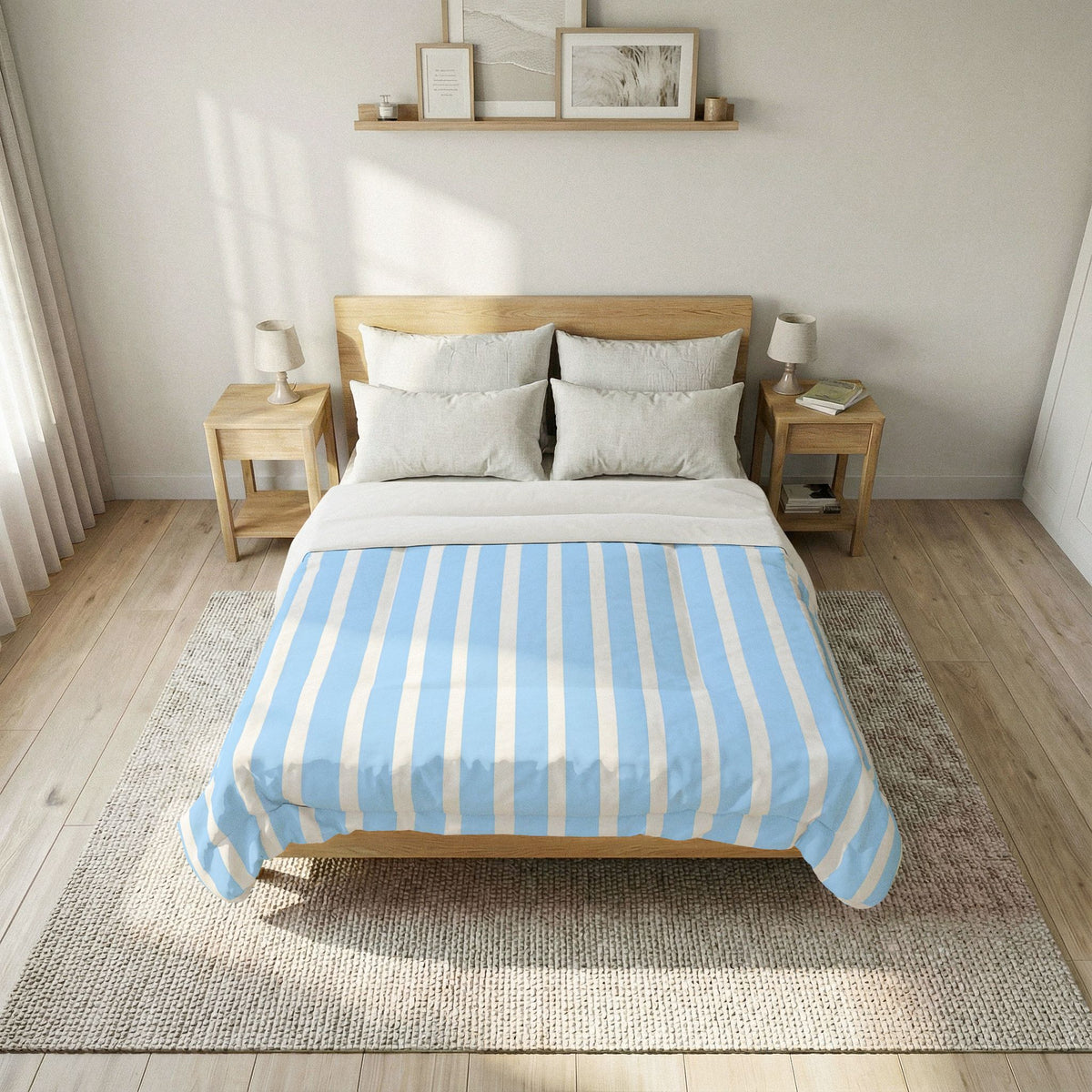 Blue White Striped Comforter | Light Blue Stripe Cotton Comforter