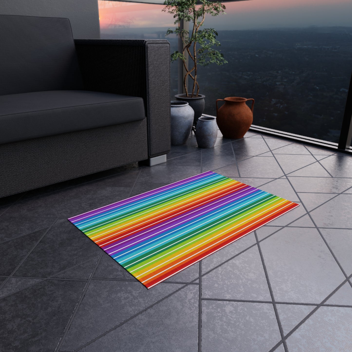 Rainbow Gay Pride Stripes Outdoor/Indoor Rug | Colorful Patio Mat